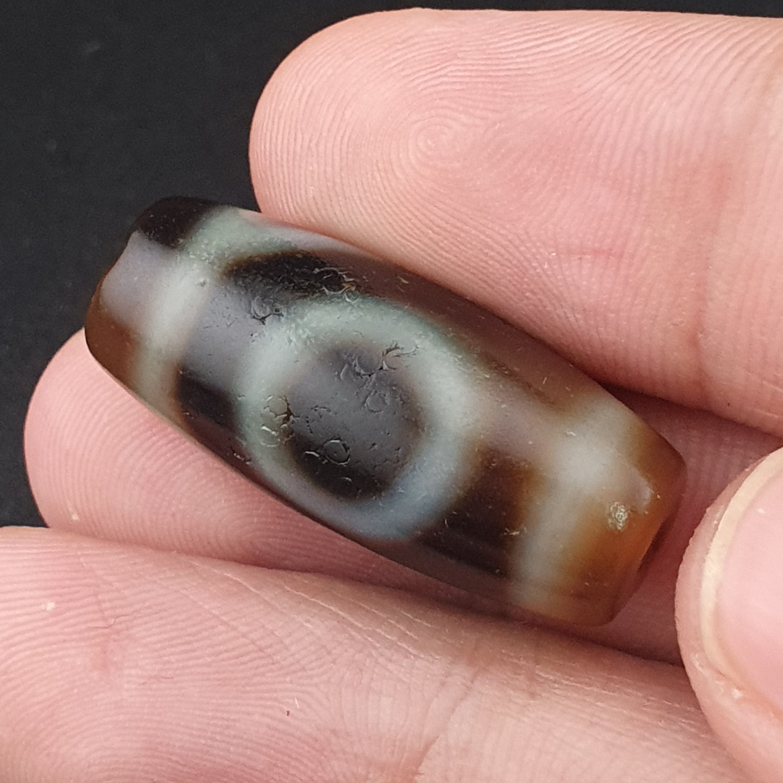 Vintage Himalayan Tibetan 1 Eye Agate Unique Pattern Dzi Bead Amulet