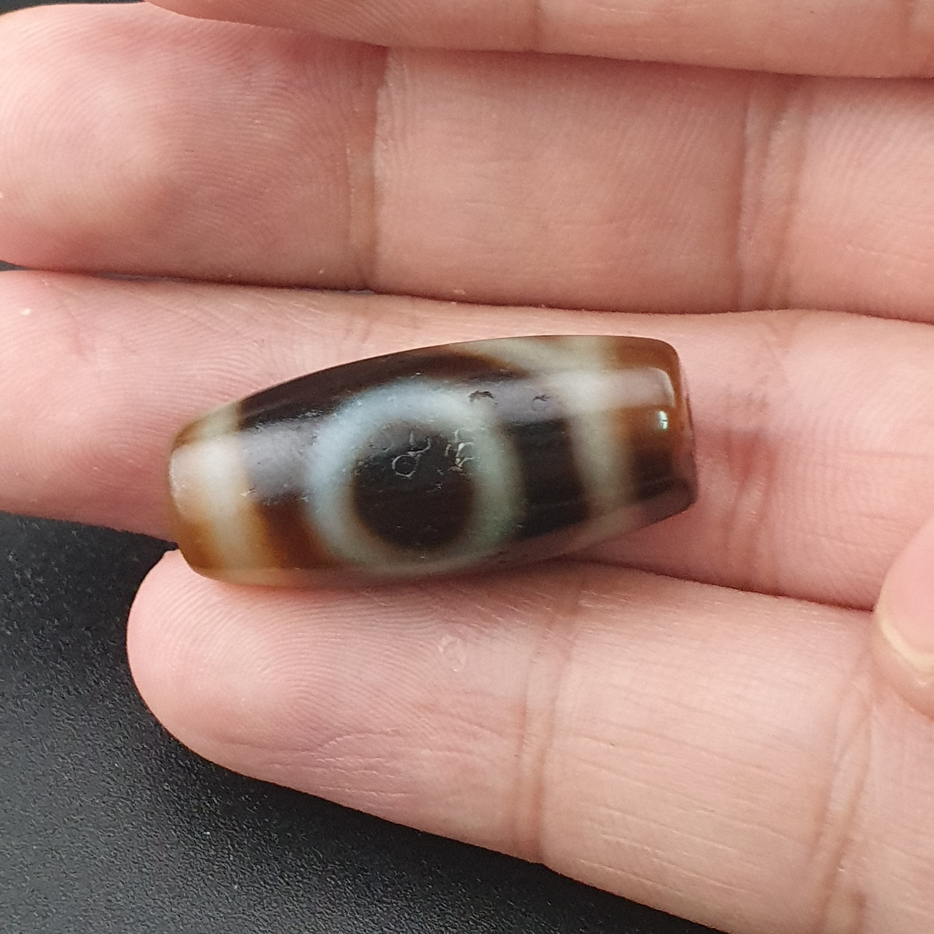 Vintage Himalayan Tibetan 1 Eye Agate Unique Pattern Dzi Bead Amulet