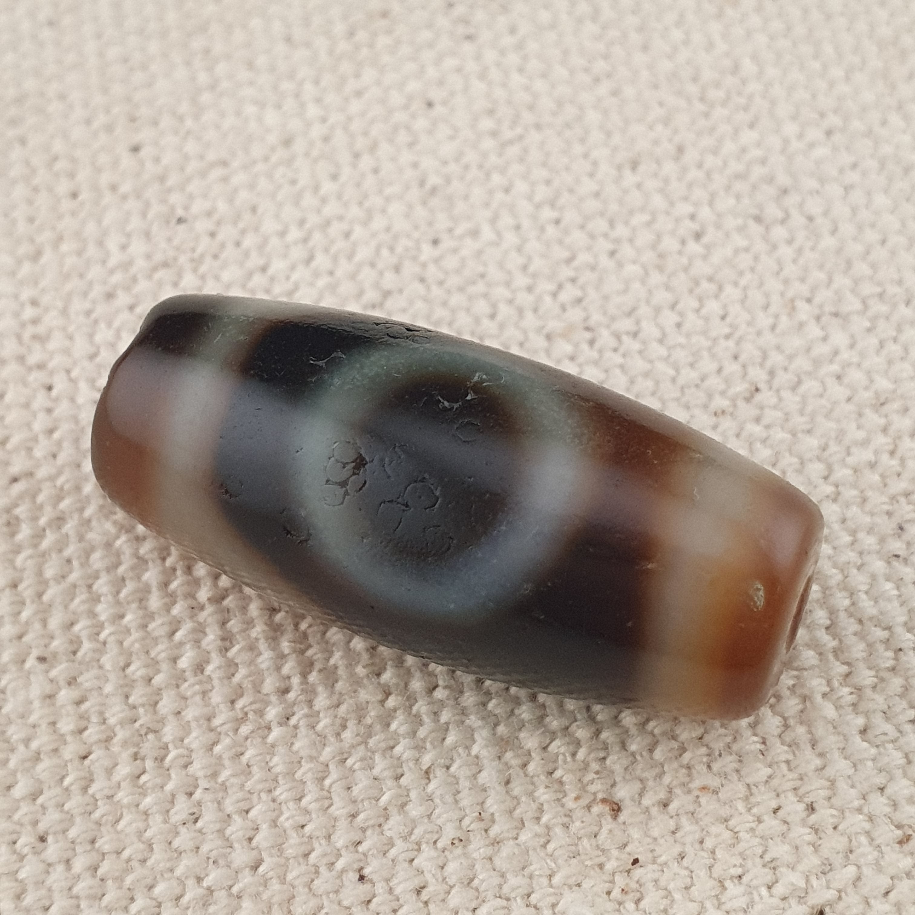 Vintage Himalayan Tibetan 1 Eye Agate Unique Pattern Dzi Bead Amulet