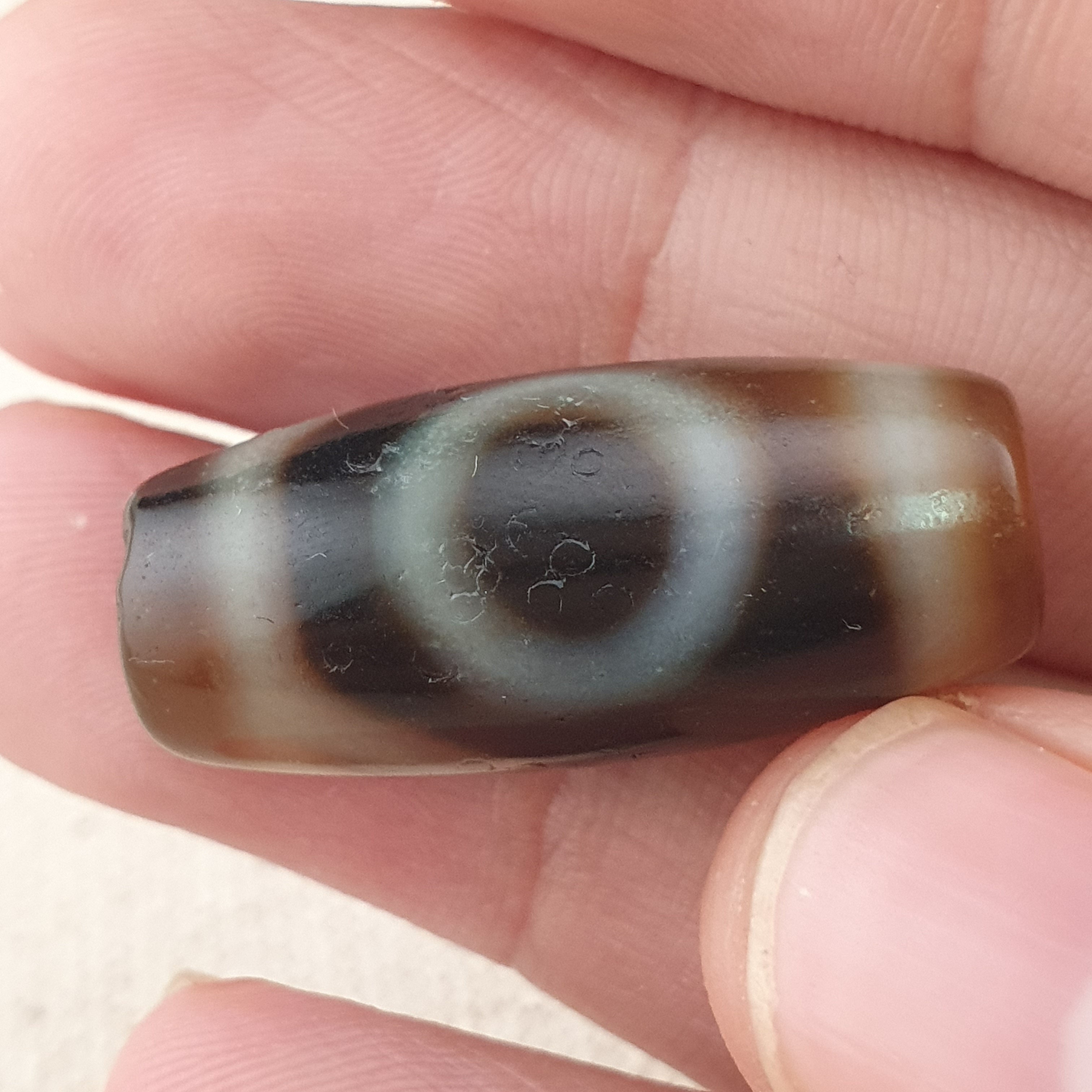 Vintage Himalayan Tibetan 1 Eye Agate Unique Pattern Dzi Bead Amulet