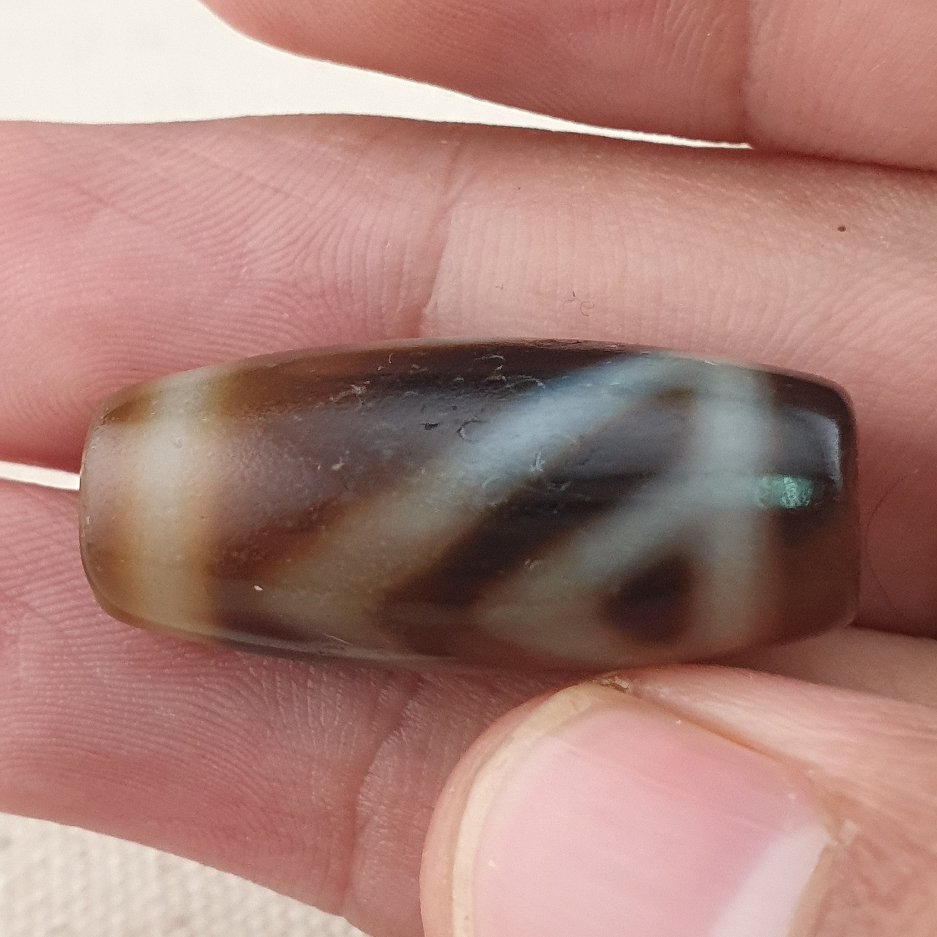 Vintage Himalayan Tibetan 1 Eye Agate Unique Pattern Dzi Bead Amulet
