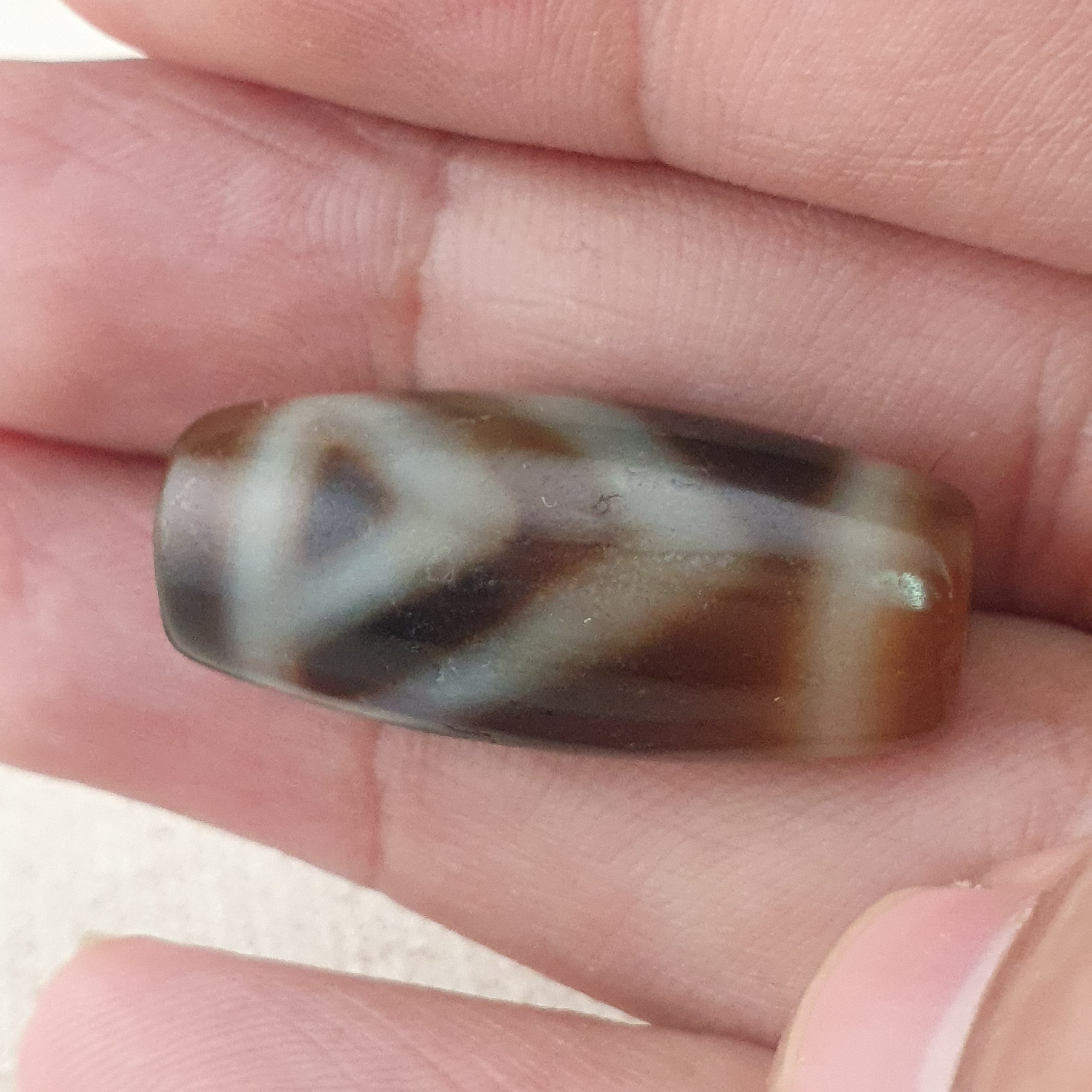 Vintage Himalayan Tibetan 1 Eye Agate Unique Pattern Dzi Bead Amulet