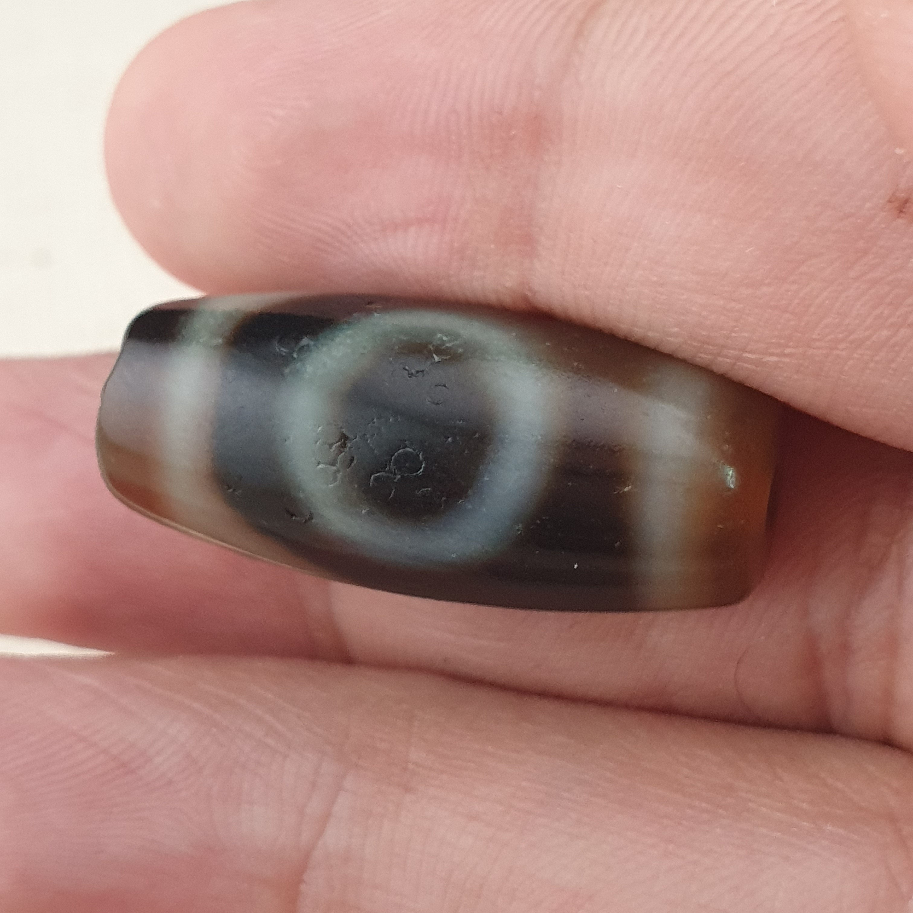 Vintage Himalayan Tibetan 1 Eye Agate Unique Pattern Dzi Bead Amulet