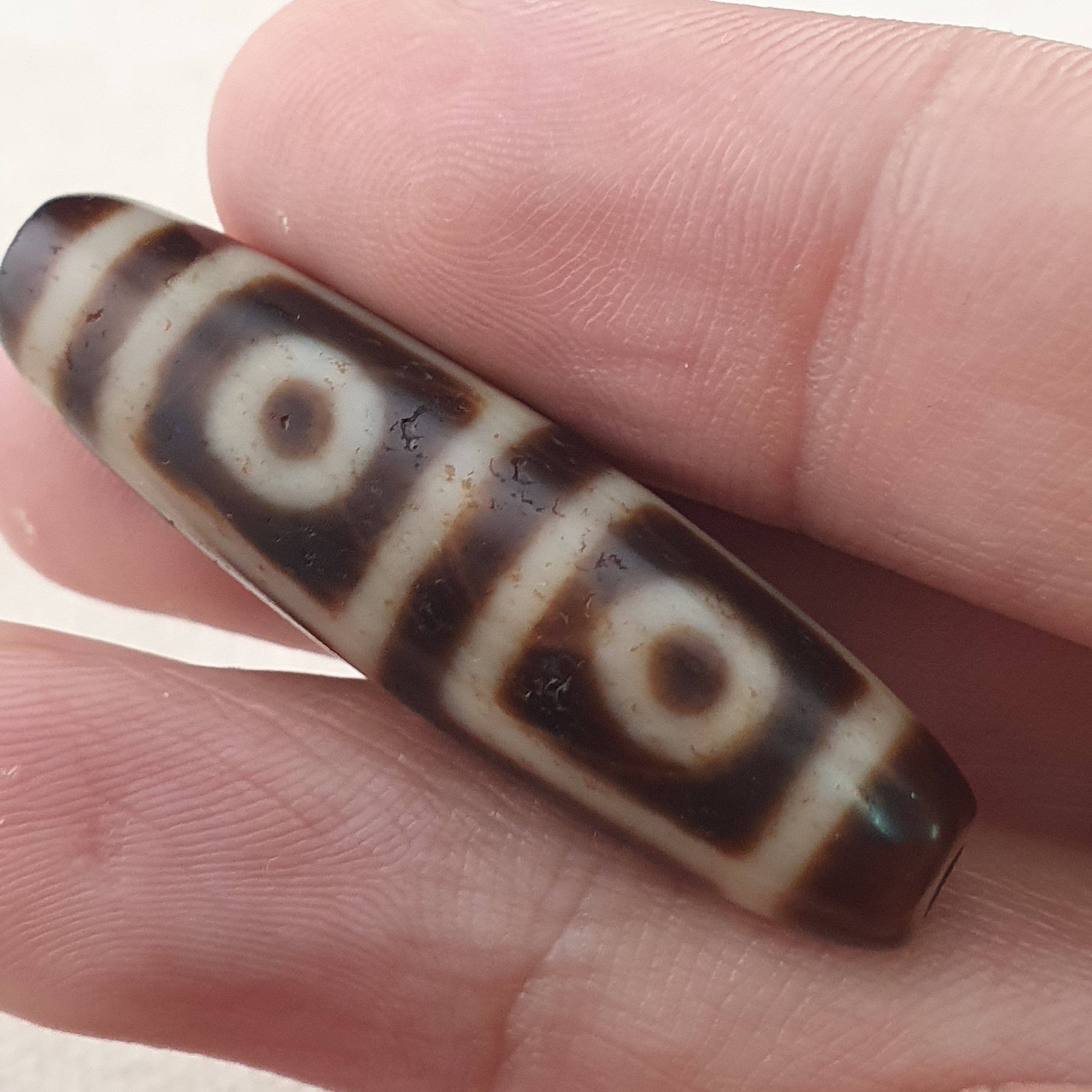 Anitque Himalayan Tibetan 4 Eyes Agate Dzi Bead Amulet