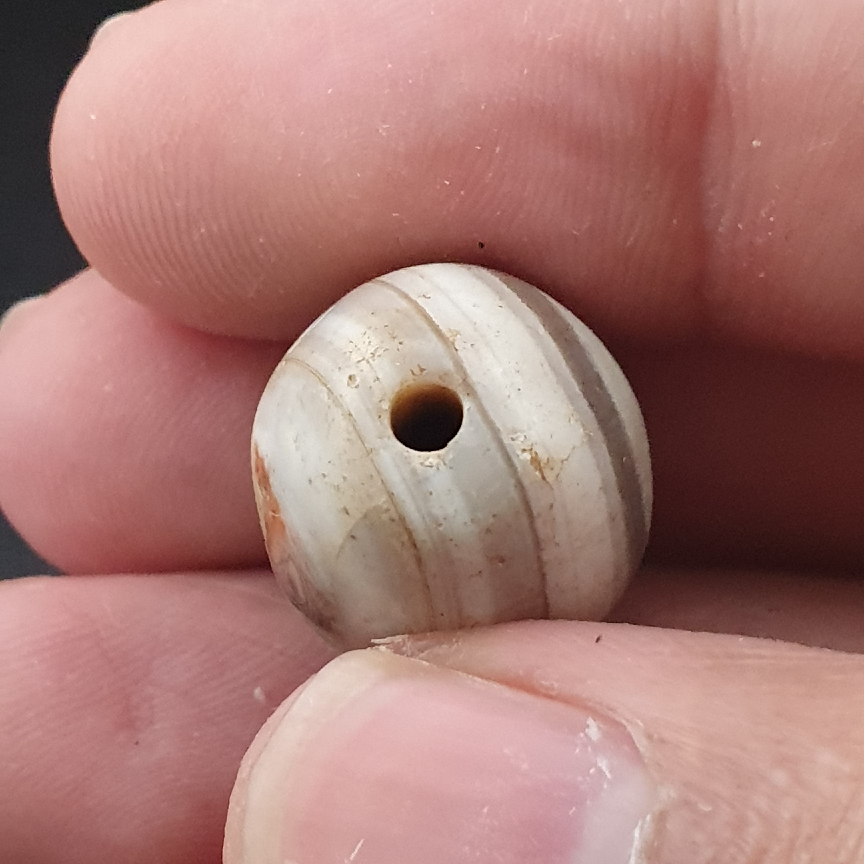 Ancient White Suliemani Eye Agate Bead Amulet