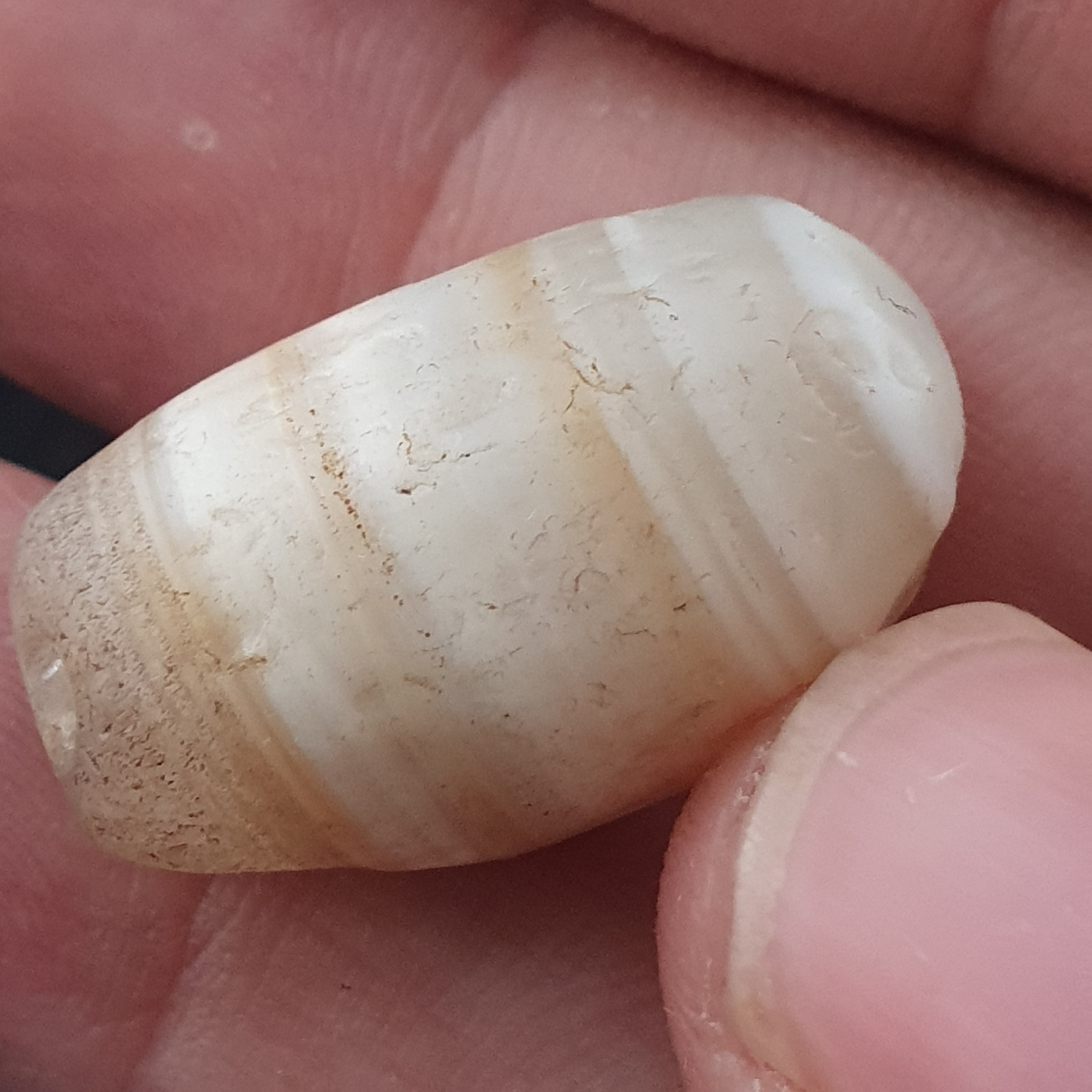 Ancient Natural Pattern White Old Agate Bead Amulet