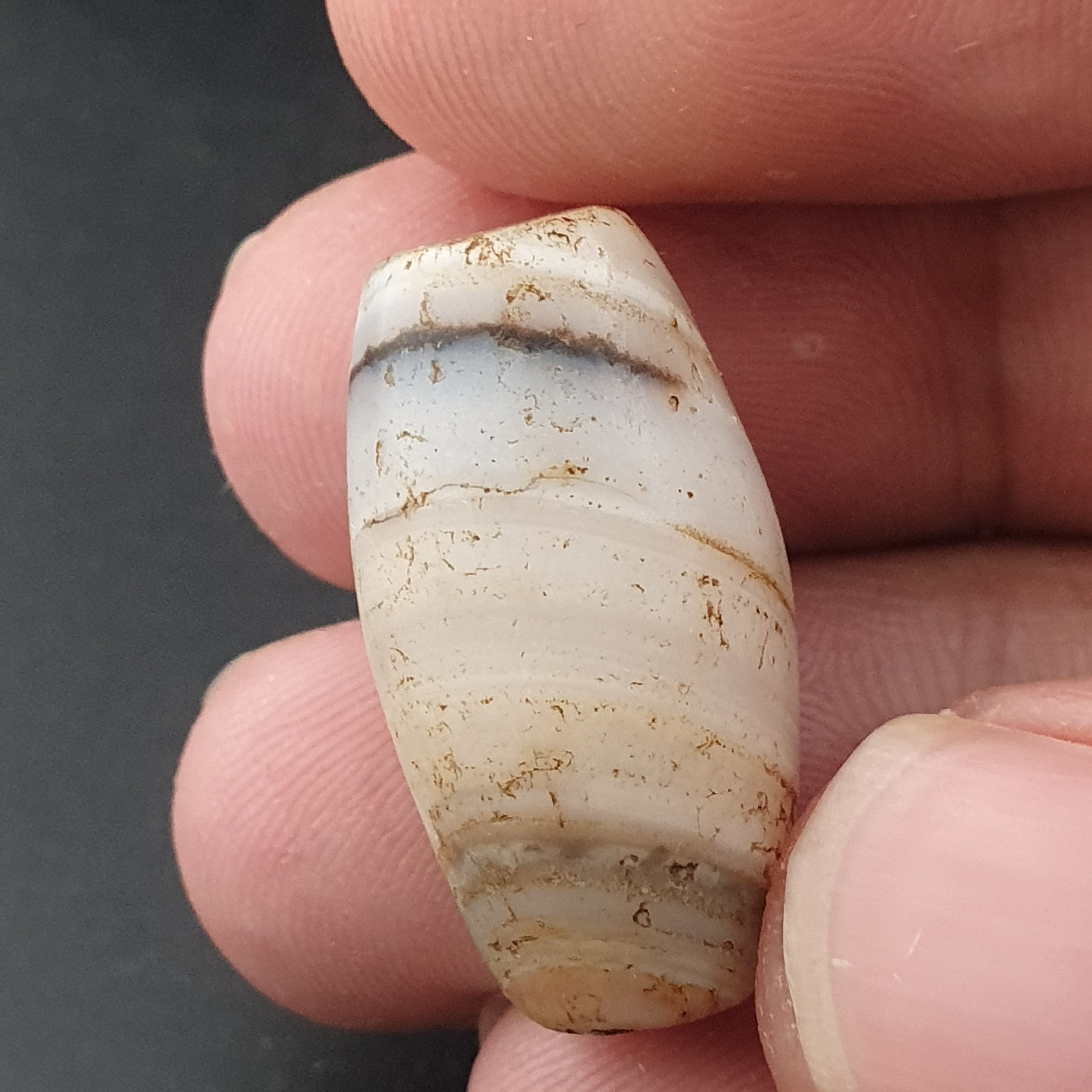 Ancient Old Tribal Natural Suliemani Eye Stripes Agate Brown White Tone