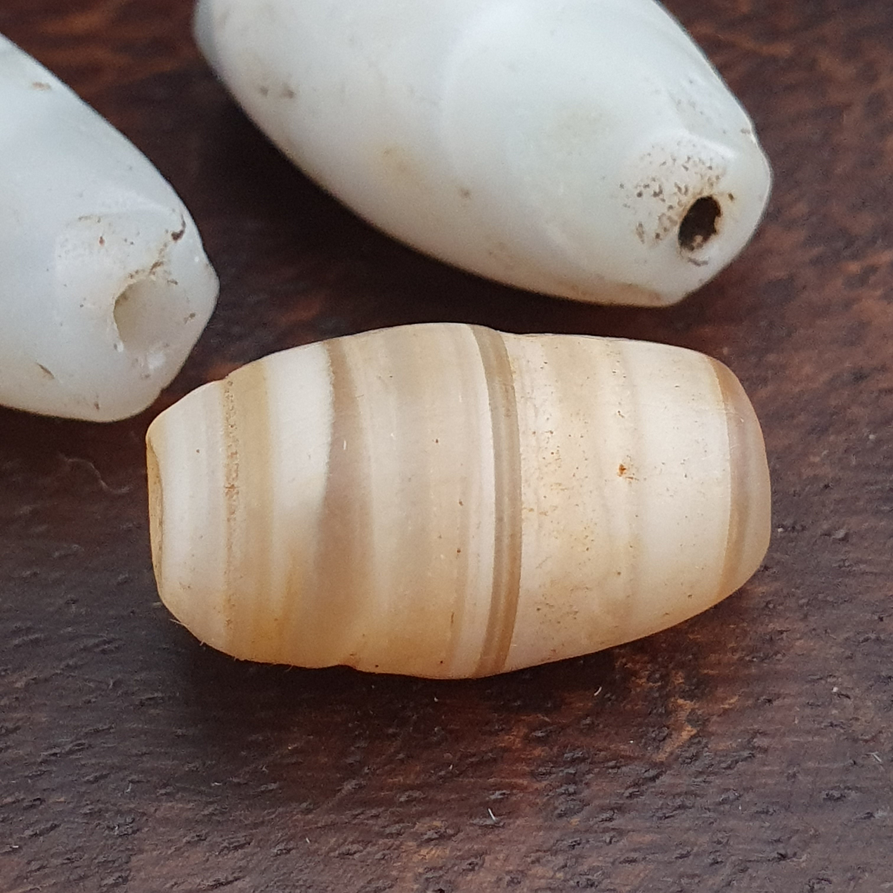 Anceint Natrual Stripes Pattern Suleimani Agate Bead Lot of 3