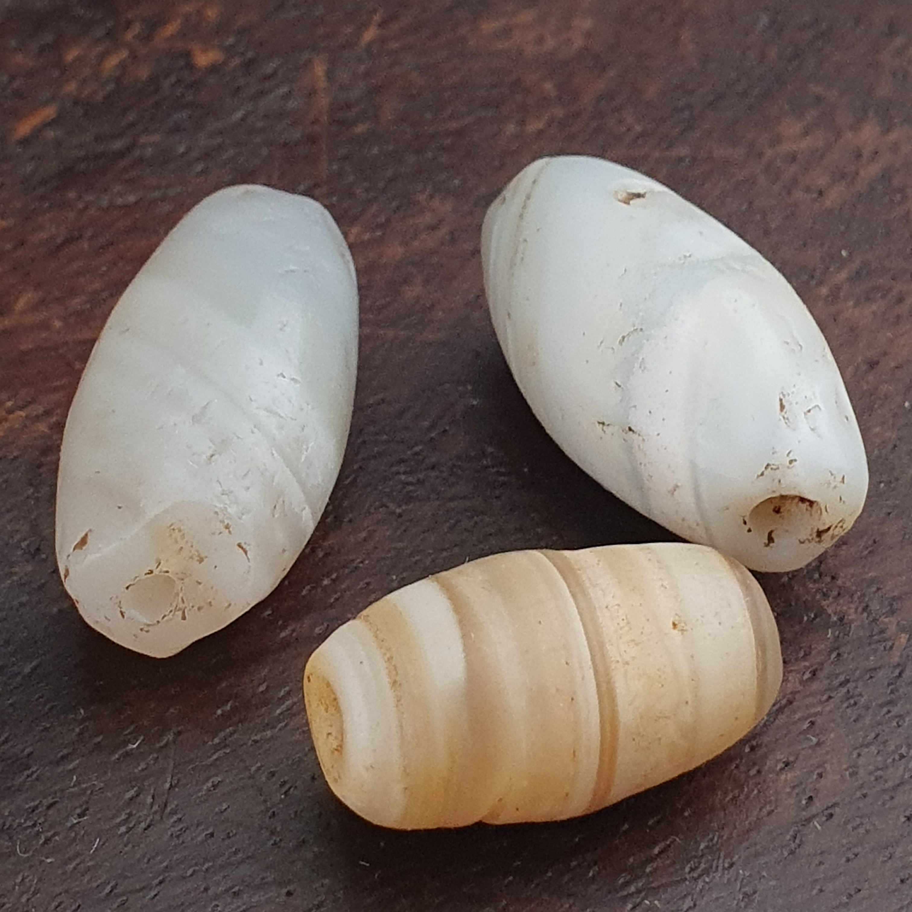 Anceint Natrual Stripes Pattern Suleimani Agate Bead Lot of 3