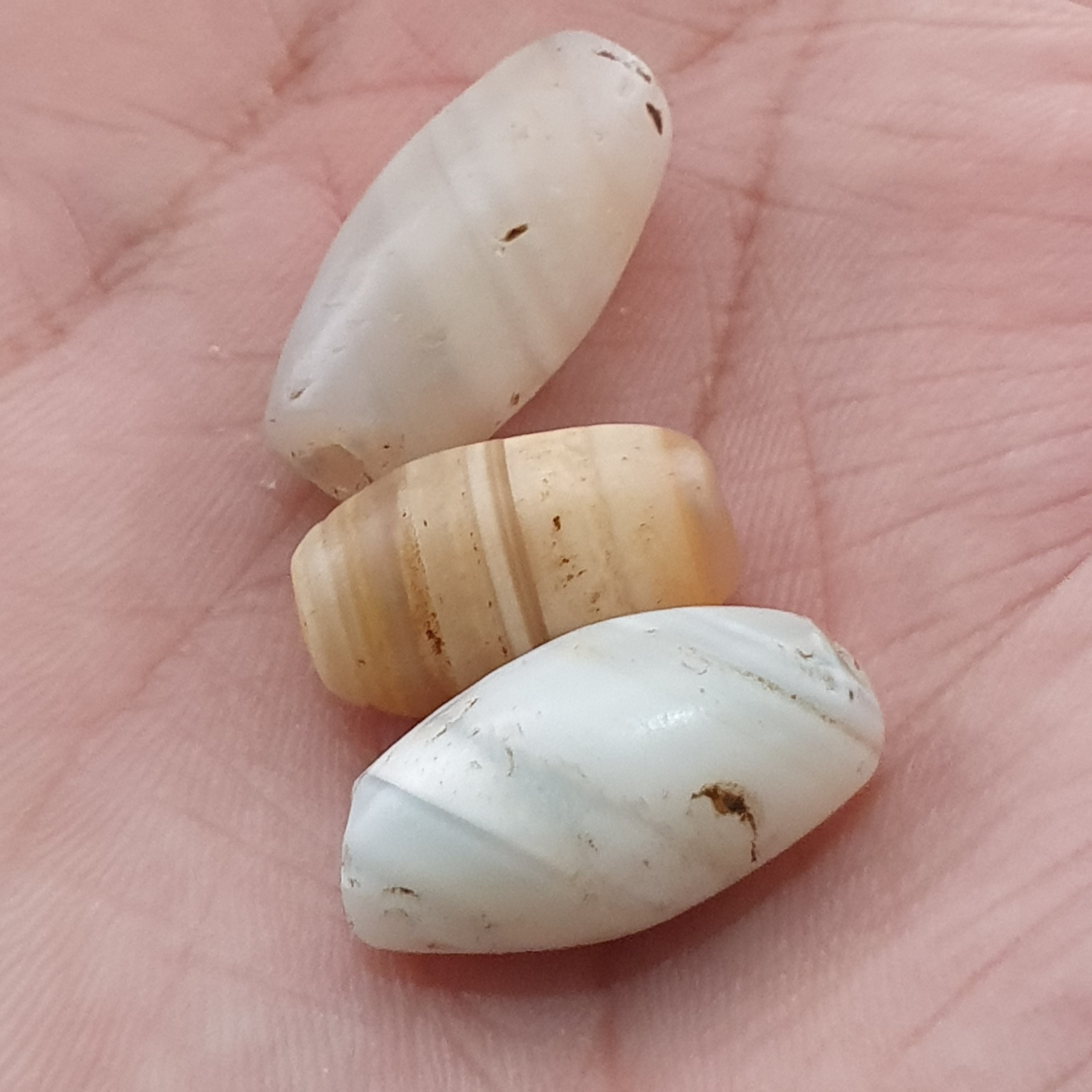 Anceint Natrual Stripes Pattern Suleimani Agate Bead Lot of 3