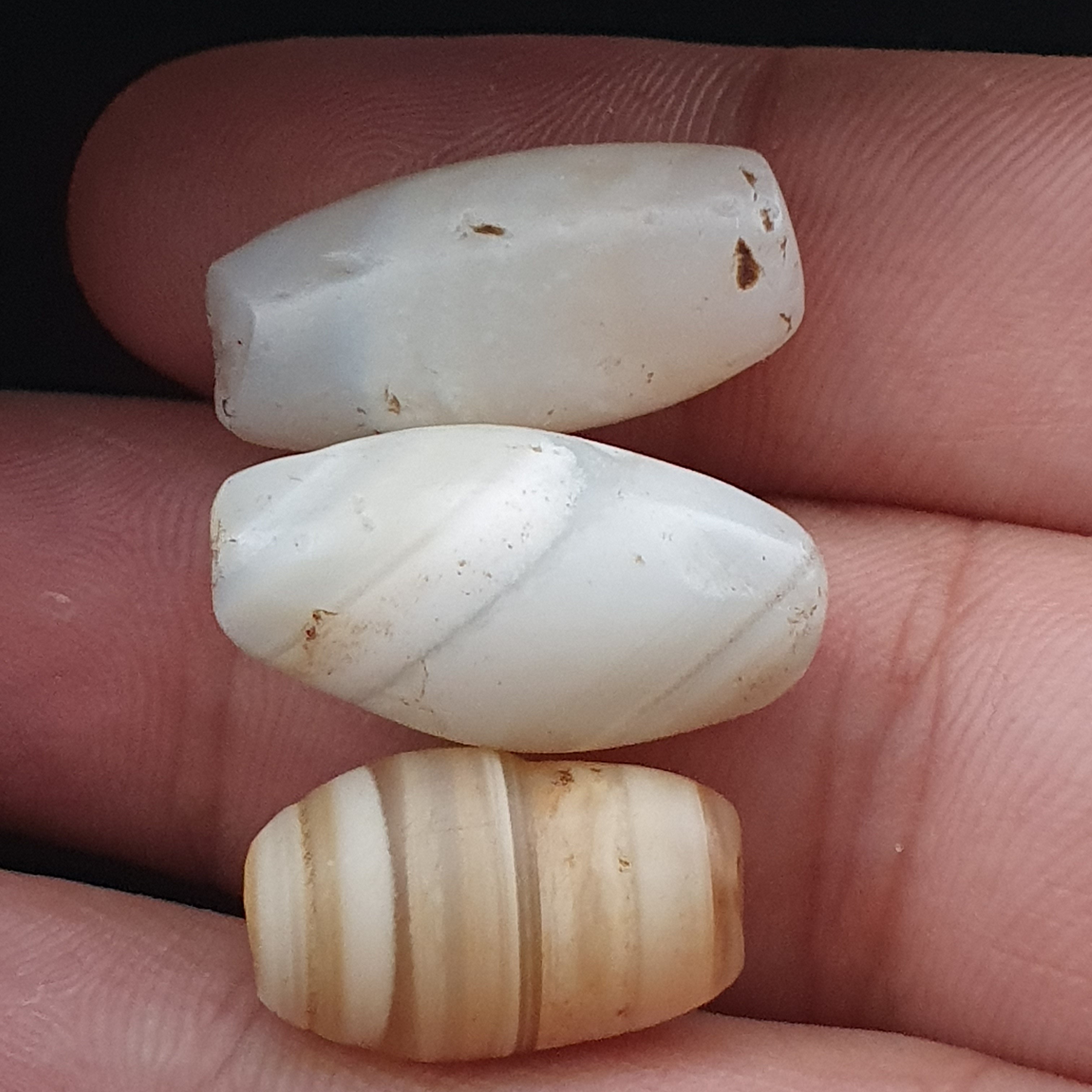 Anceint Natrual Stripes Pattern Suleimani Agate Bead Lot of 3