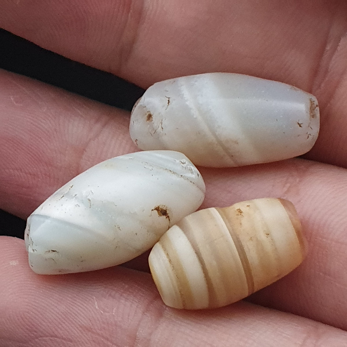 Anceint Natrual Stripes Pattern Suleimani Agate Bead Lot of 3