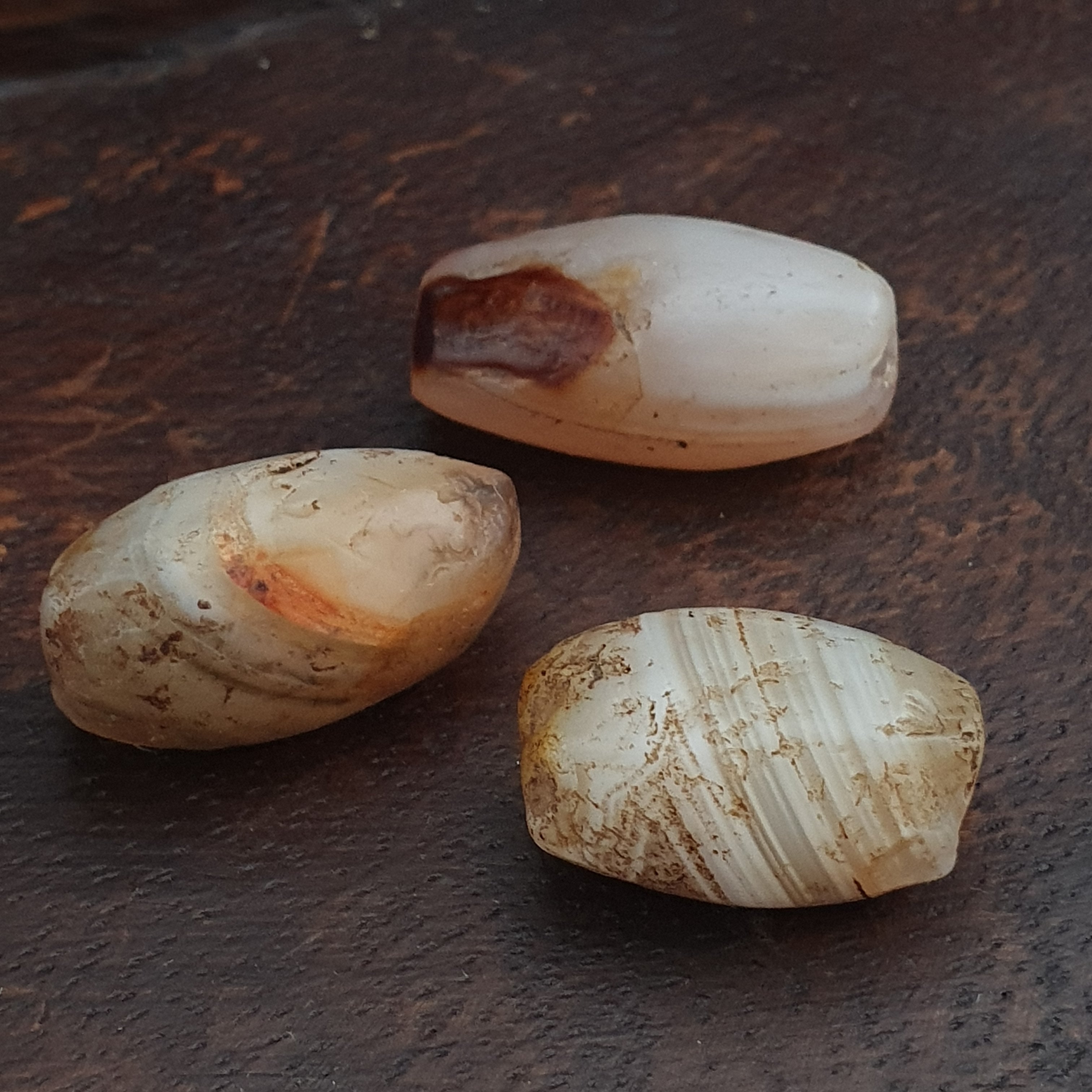 Rare Ancient Natural Eye Suleimani Agate Bead 3 pcs Lot