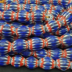 Vintage BLUE Chevron Beads Venetian African 13.5mm 15mmx17mm Beads Long Strand