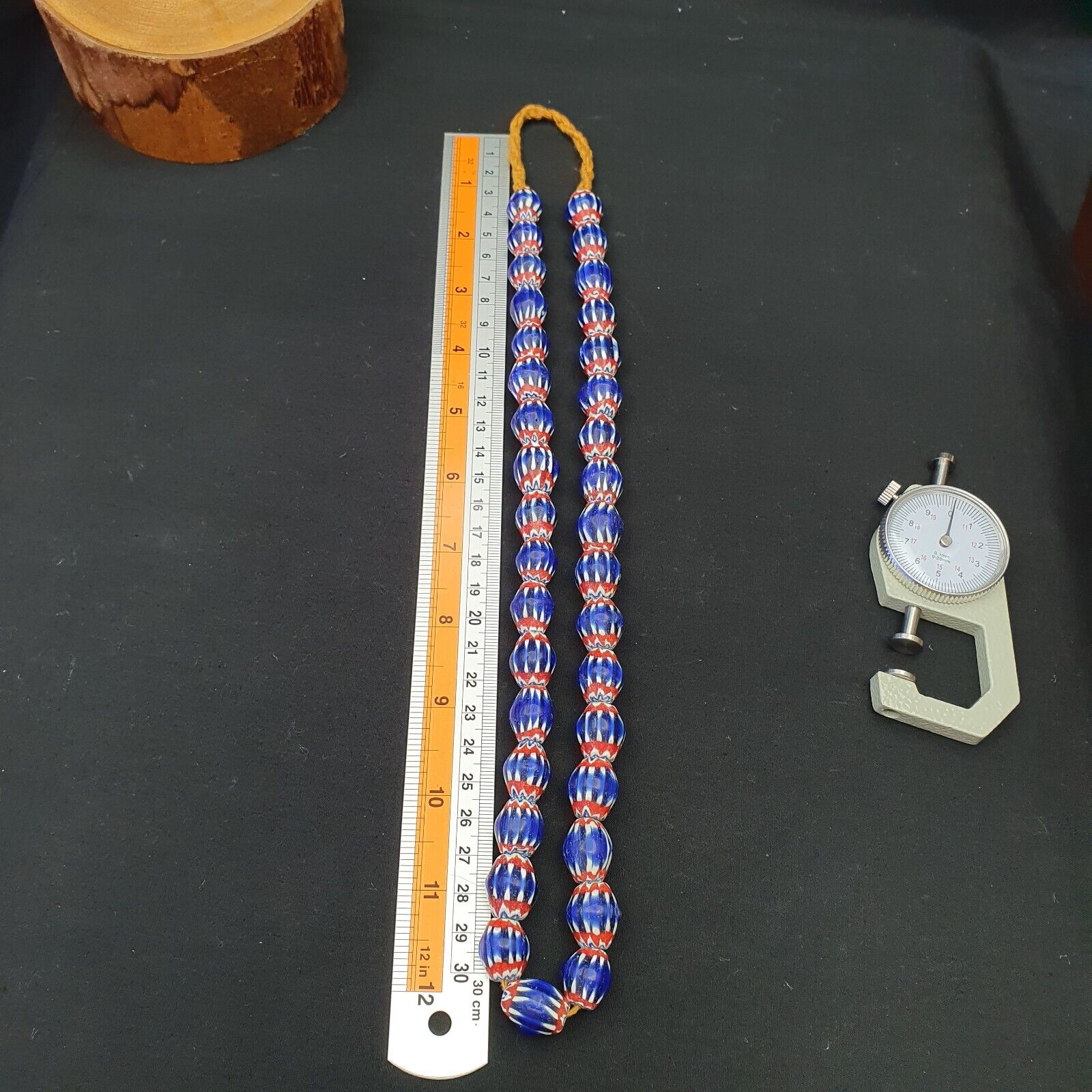Vintage BLUE Chevron Beads Venetian African 13.5mm 15mmx17mm Beads Long Strand
