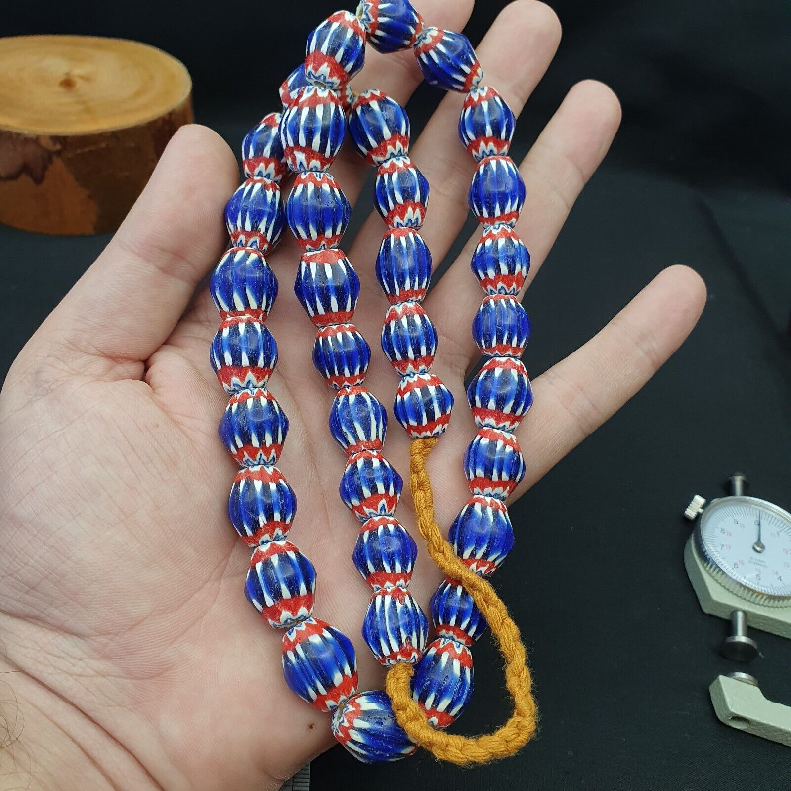 Vintage BLUE Chevron Beads Venetian African 13.5mm 15mmx17mm Beads Long Strand