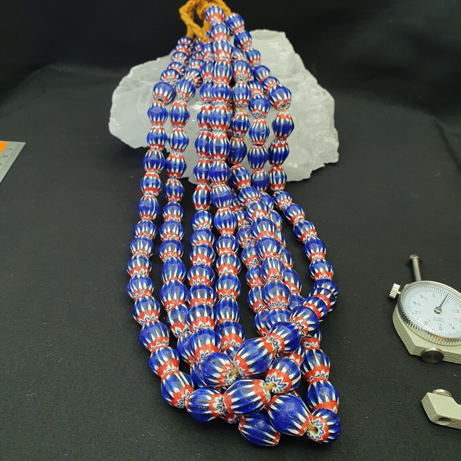 Vintage BLUE Chevron Beads Venetian African 13.5mm 15mmx17mm Beads Long Strand