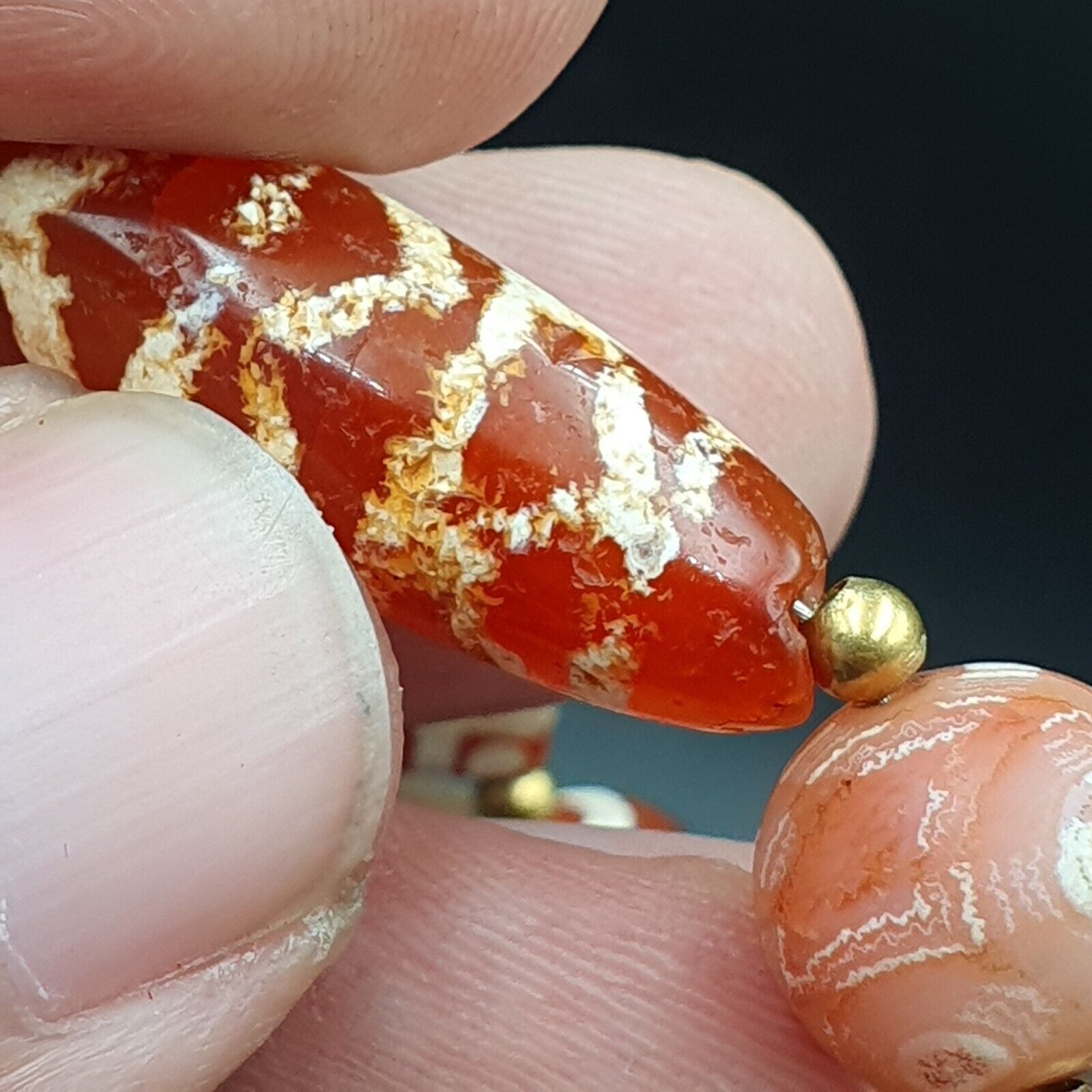 Amazing Red Agate Antique Tibetan Central Asian Etched Agate beads Necklace E10