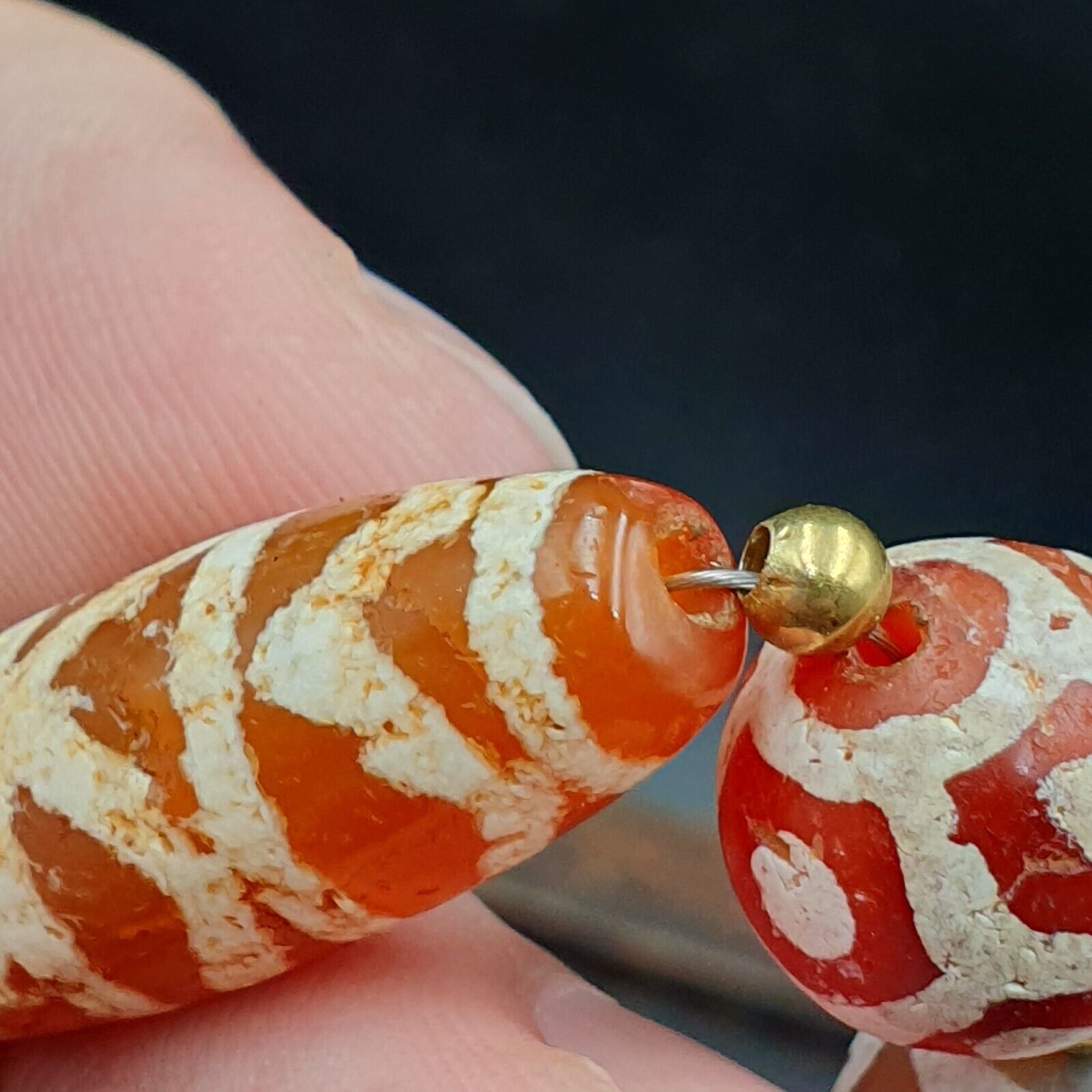 Amazing Red Agate Antique Tibetan Central Asian Etched Agate beads Necklace E10