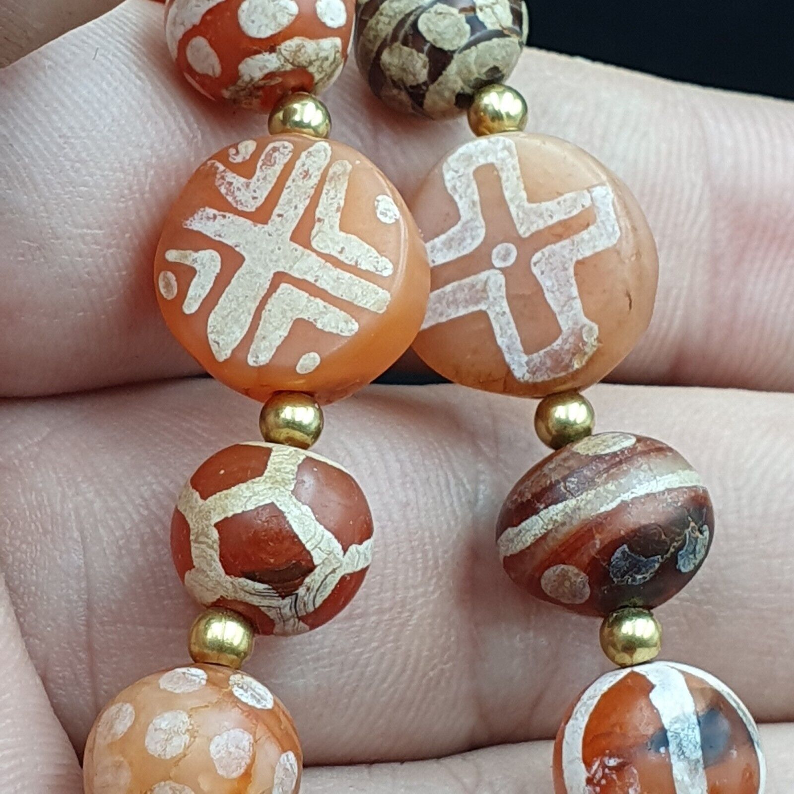 Amazing Red Agate Antique Tibetan Central Asian Etched Agate beads Necklace E10