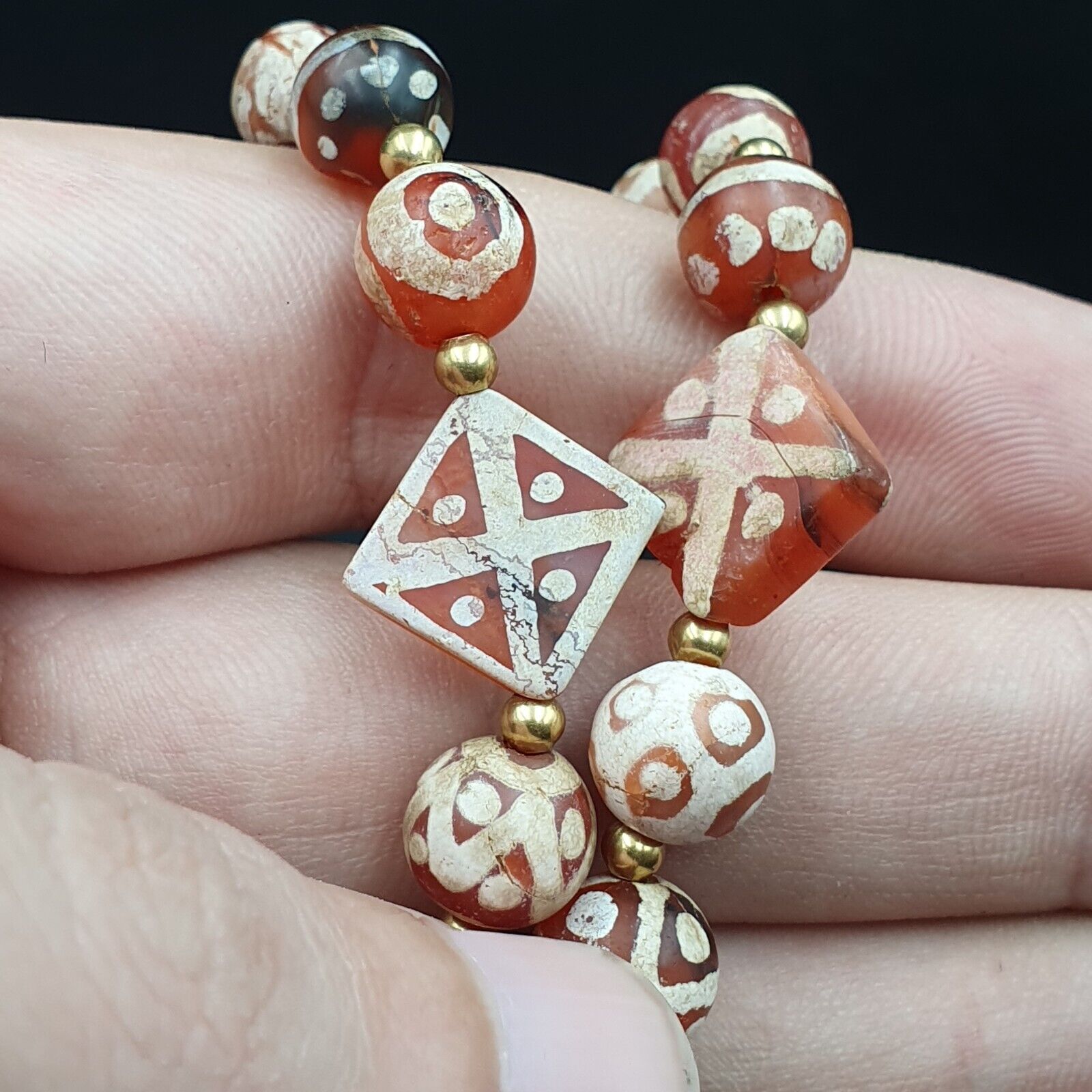 Amazing Red Agate Antique Tibetan Central Asian Etched Agate beads Necklace E10