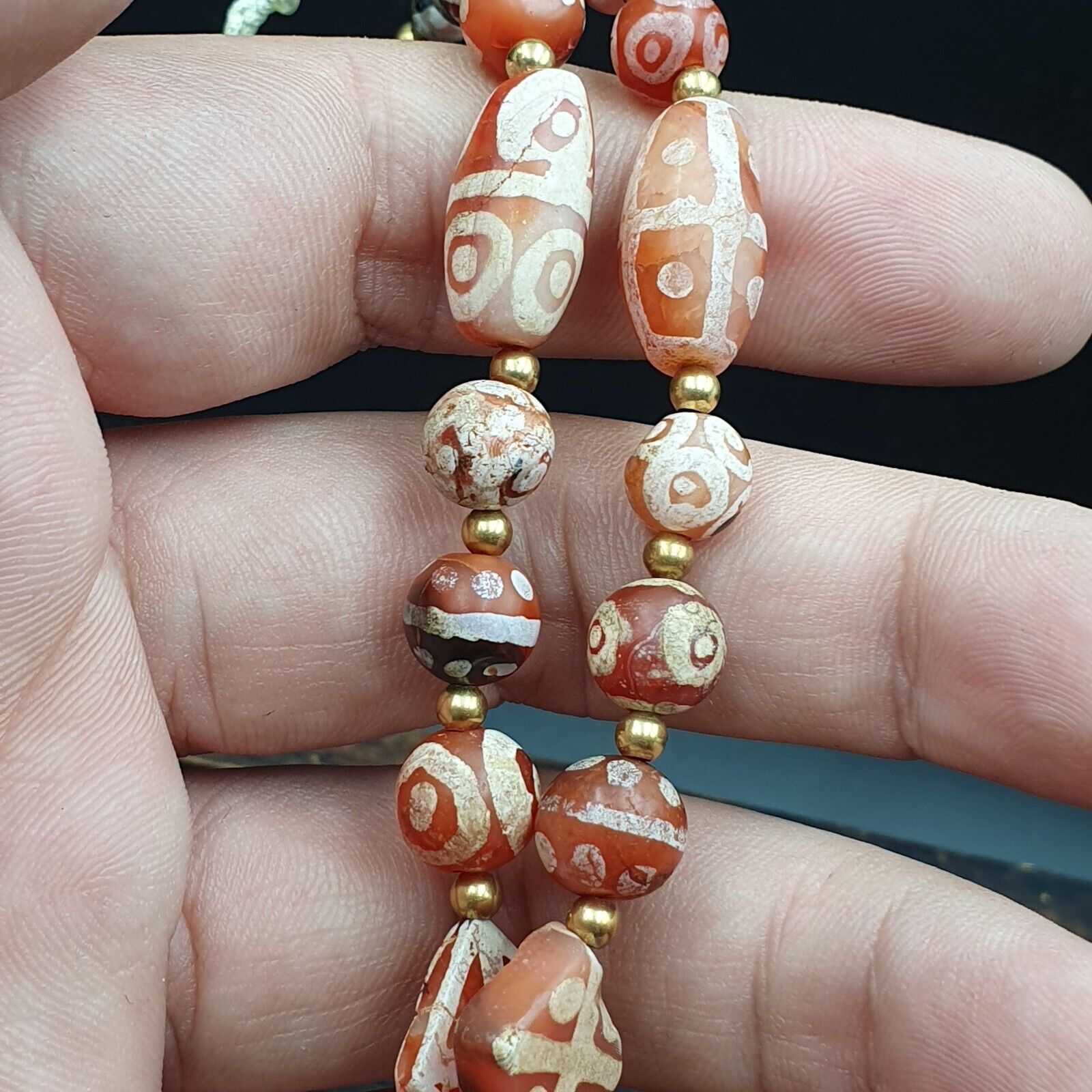 Amazing Red Agate Antique Tibetan Central Asian Etched Agate beads Necklace E10