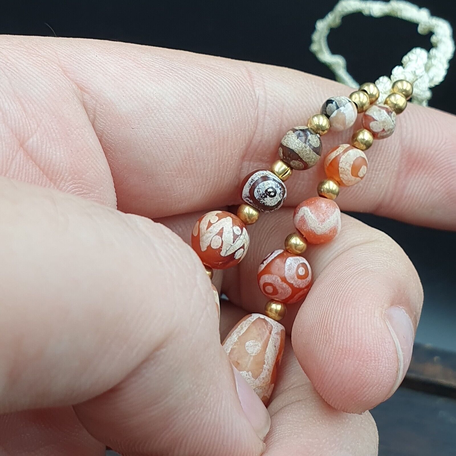 Amazing Red Agate Antique Tibetan Central Asian Etched Agate beads Necklace E10