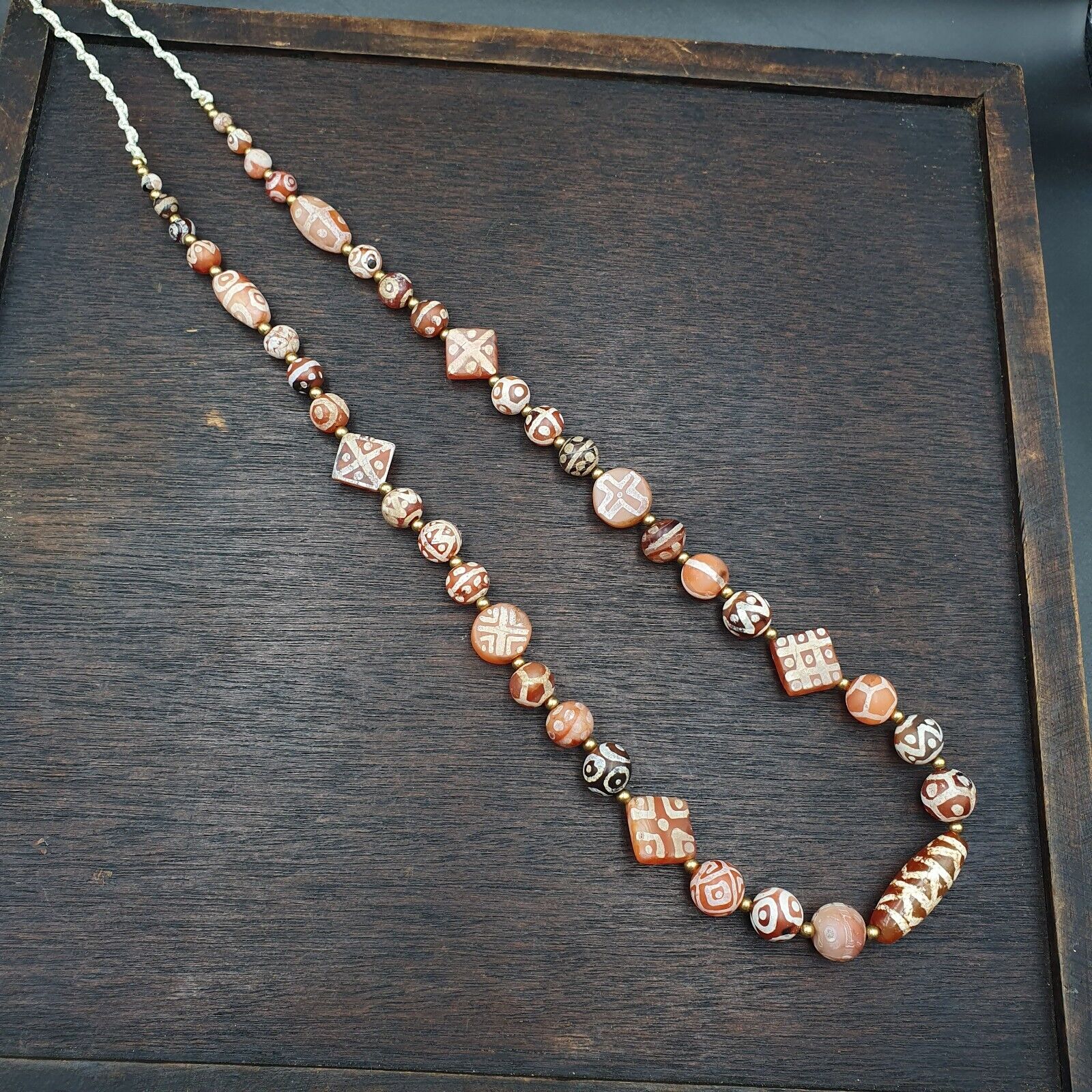 Amazing Red Agate Antique Tibetan Central Asian Etched Agate beads Necklace E10