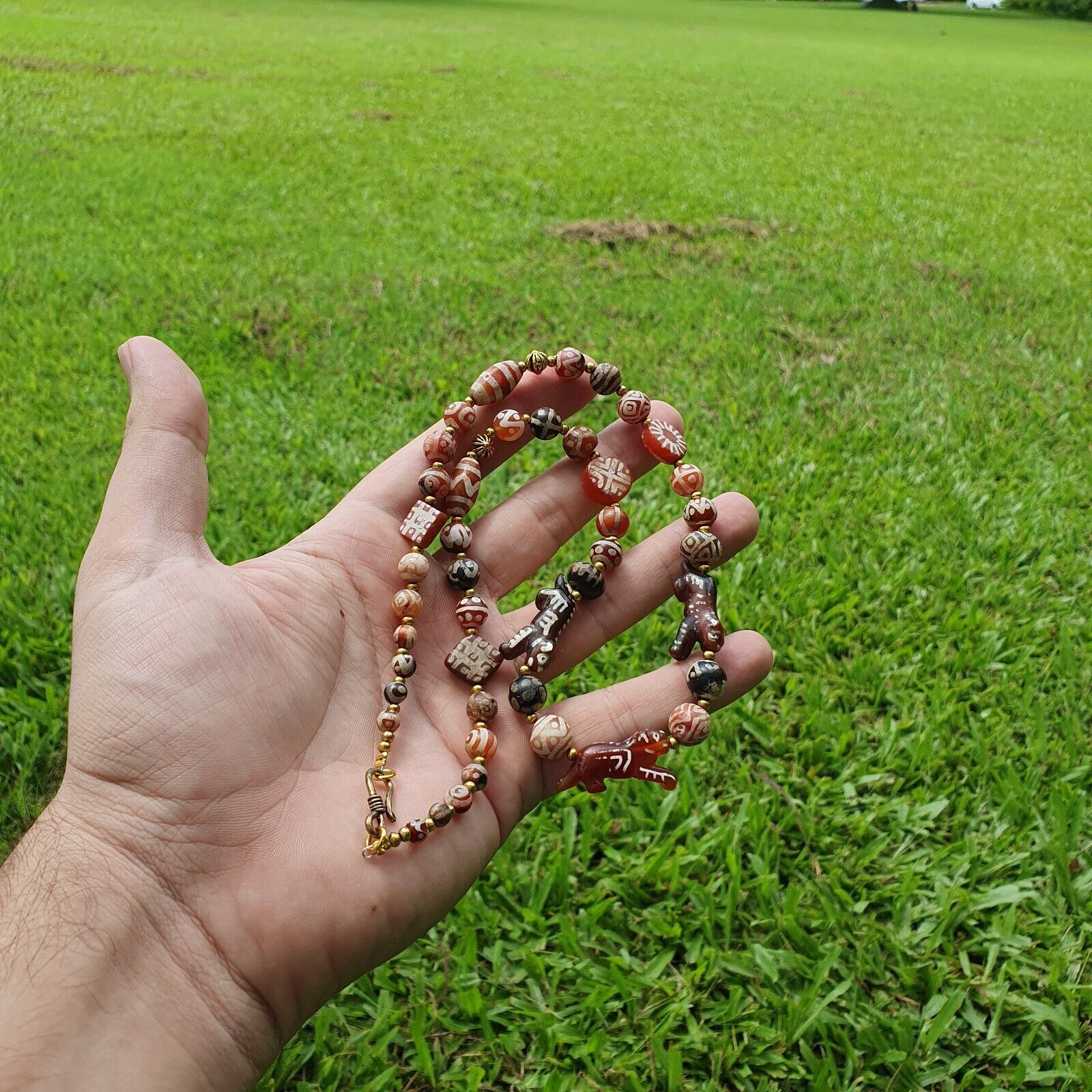 Antique HIMALAYAN Indo Tibetan Central Asian Etched Agate beads Necklace 11ED-A-