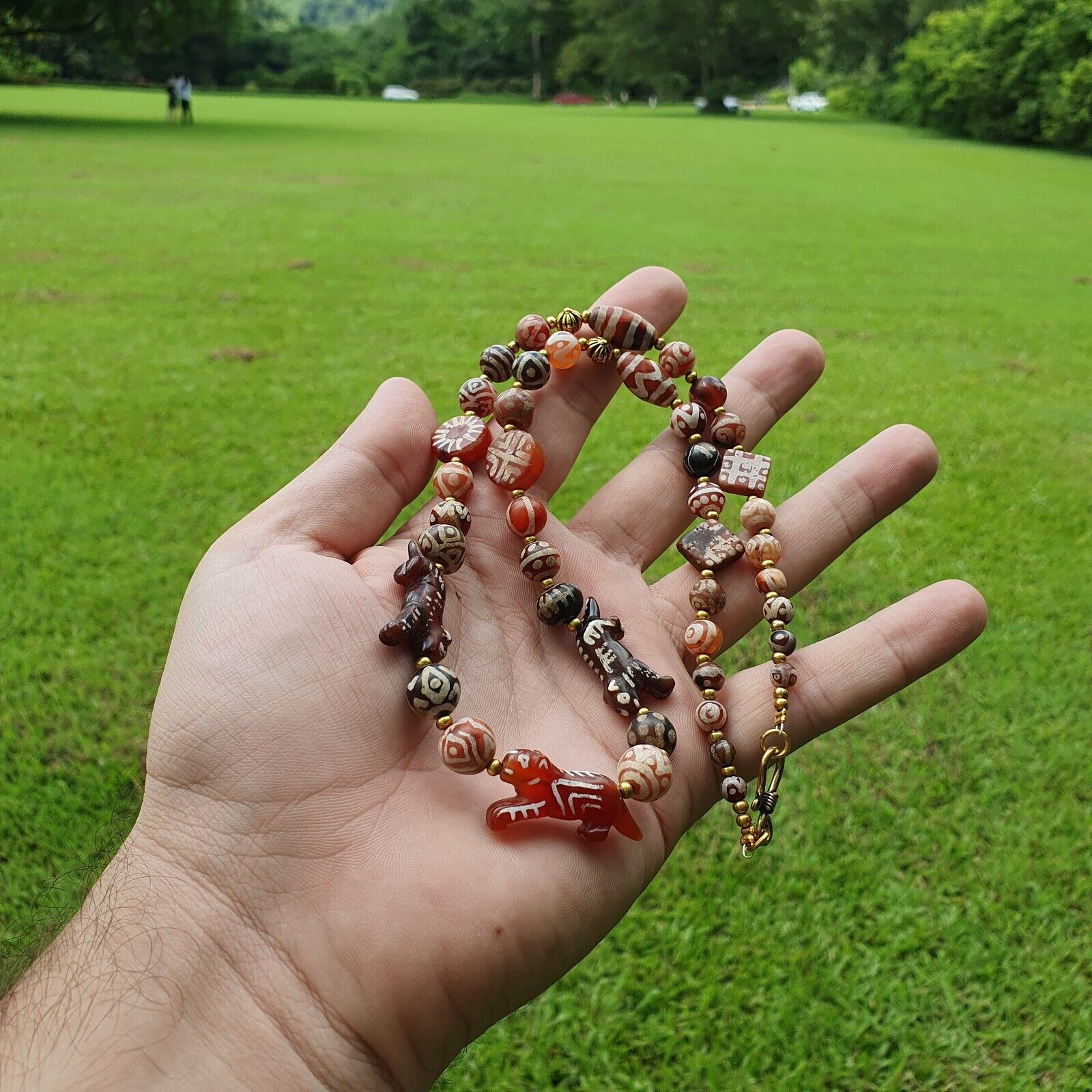 Antique HIMALAYAN Indo Tibetan Central Asian Etched Agate beads Necklace 11ED-A-