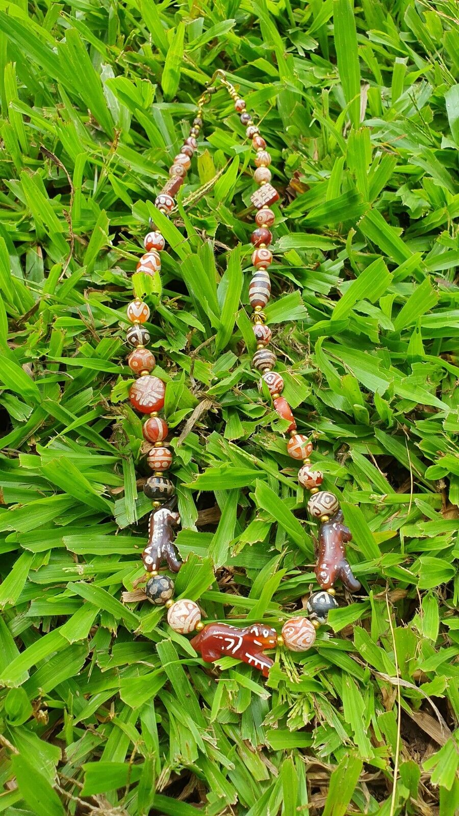 Antique HIMALAYAN Indo Tibetan Central Asian Etched Agate beads Necklace 11ED-A-
