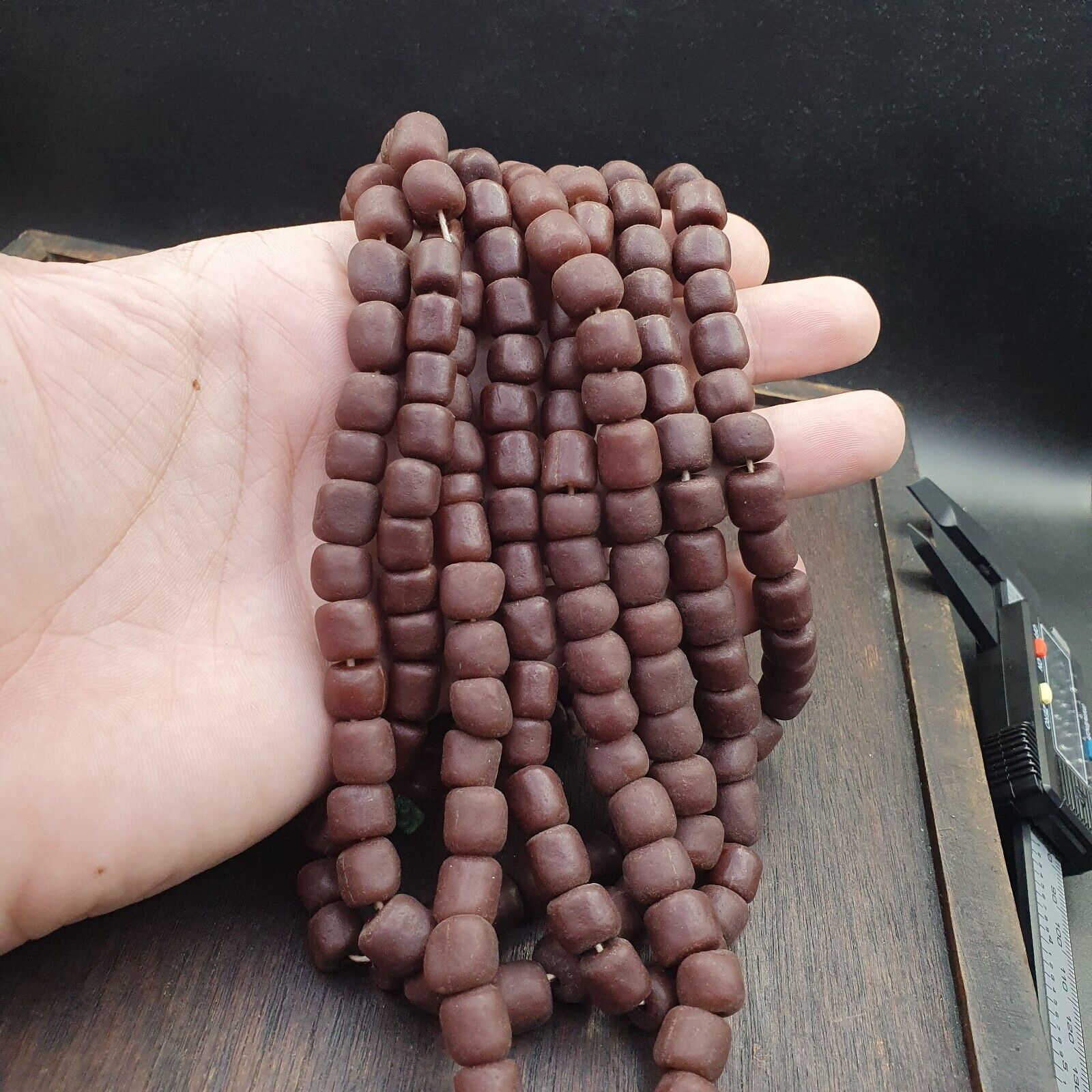 OLD African Antique Style Brown GLASS Vintage BEADs  Strand 8-10mm