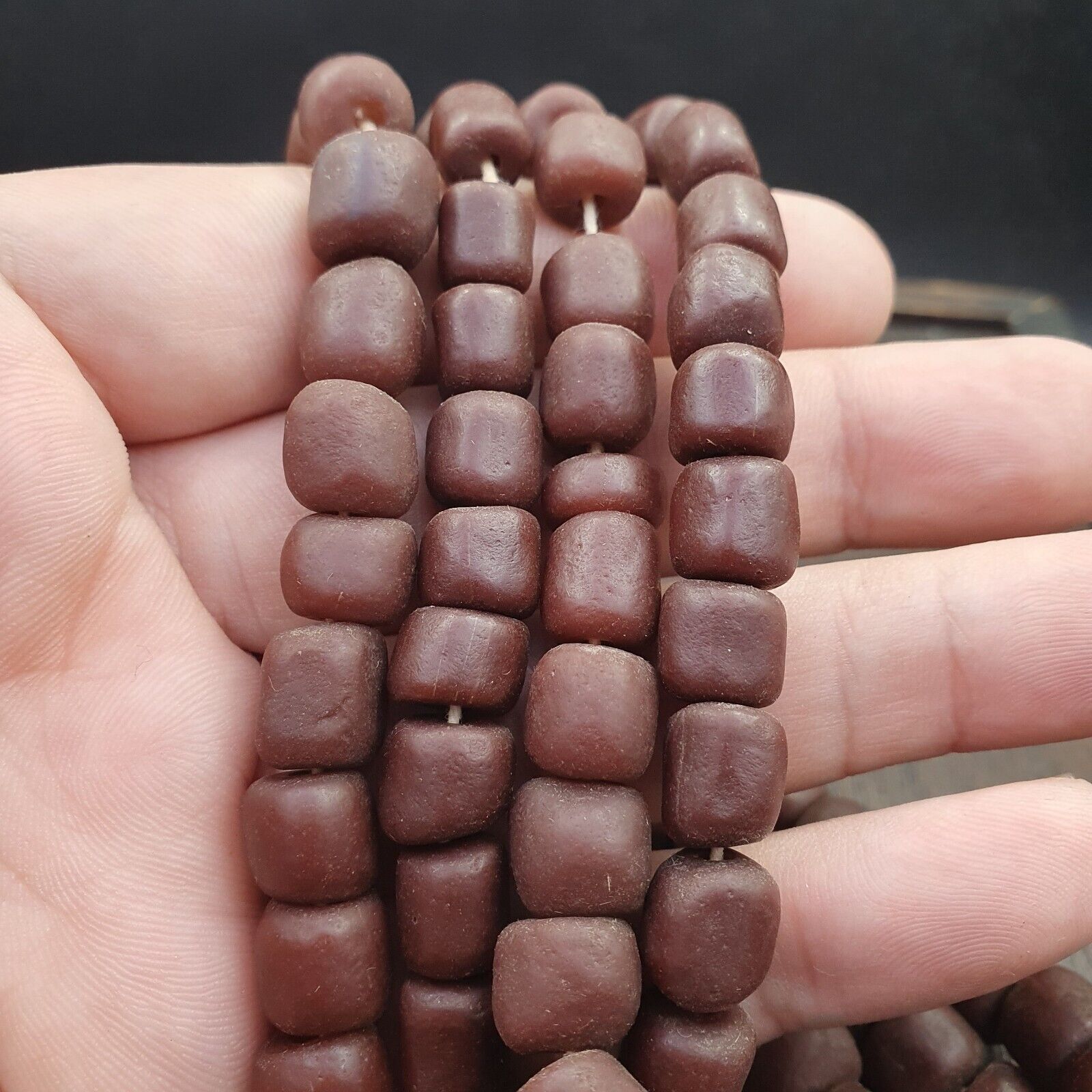 OLD African Antique Style Brown GLASS Vintage BEADs  Strand 8-10mm