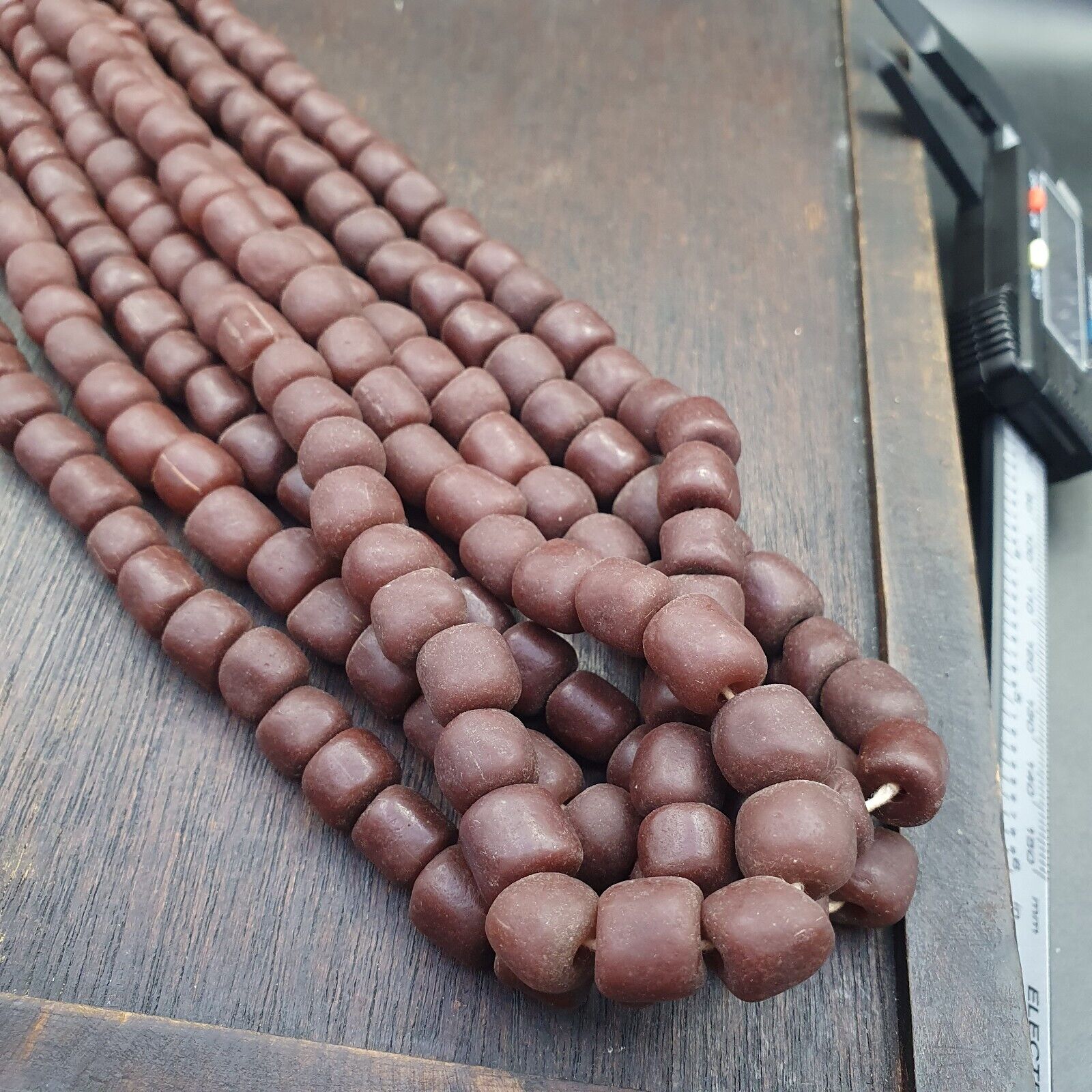 OLD African Antique Style Brown GLASS Vintage BEADs  Strand 8-10mm