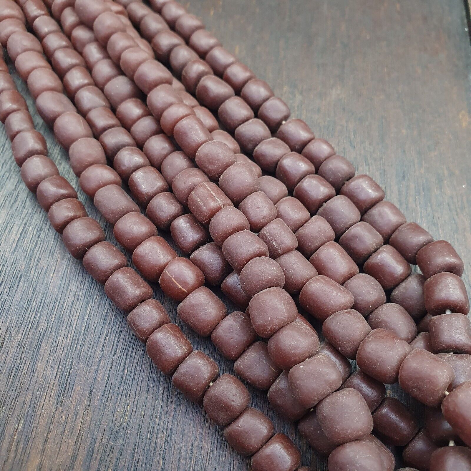 OLD African Antique Style Brown GLASS Vintage BEADs  Strand 8-10mm