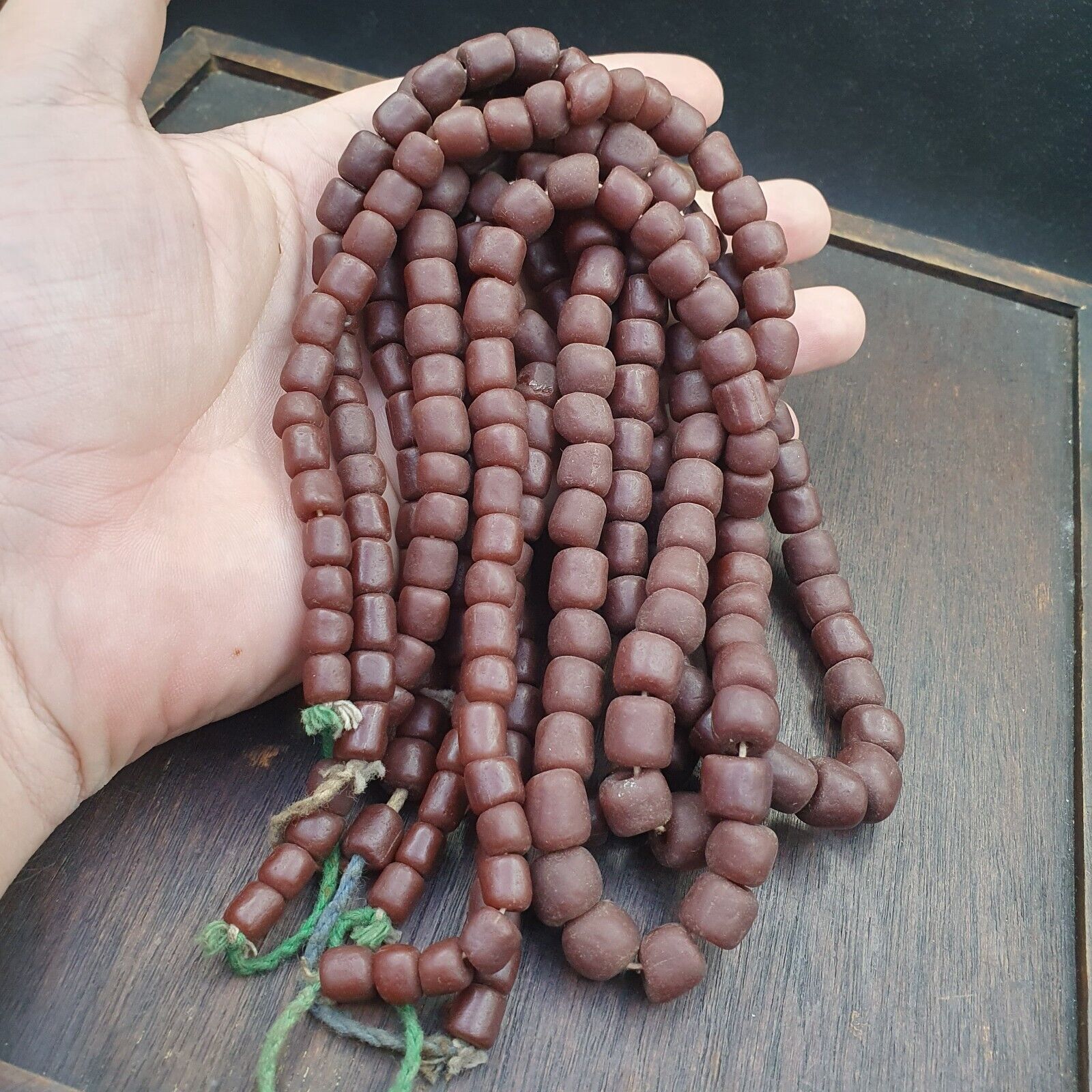 OLD African Antique Style Brown GLASS Vintage BEADs  Strand 8-10mm