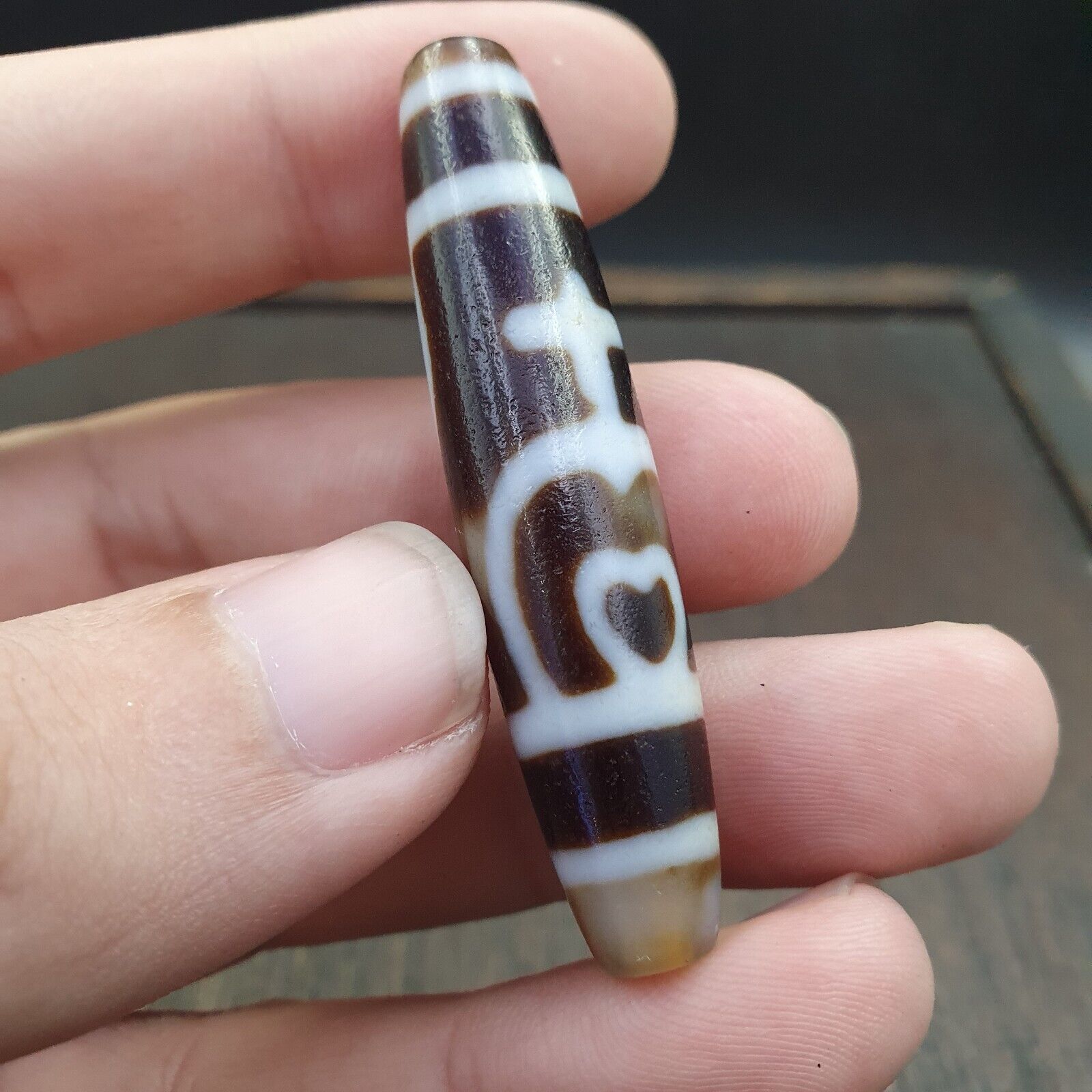 Tibetan Old Agate Dzi Bead " Unique Pattern " Amulet Pendant