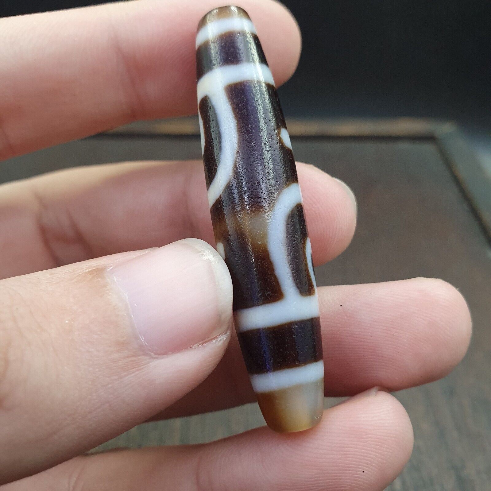 Tibetan Old Agate Dzi Bead " Unique Pattern " Amulet Pendant