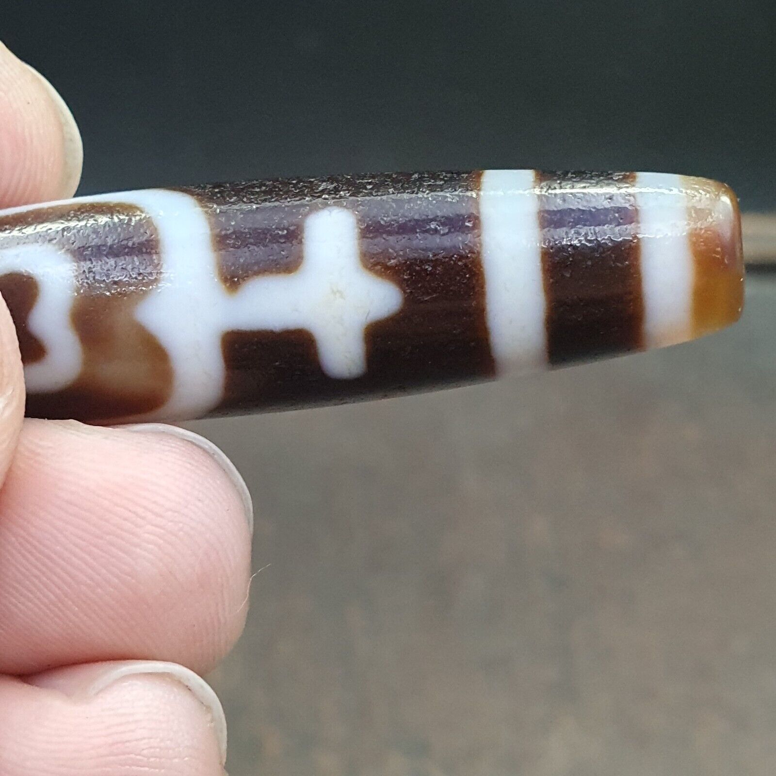 Tibetan Old Agate Dzi Bead " Unique Pattern " Amulet Pendant