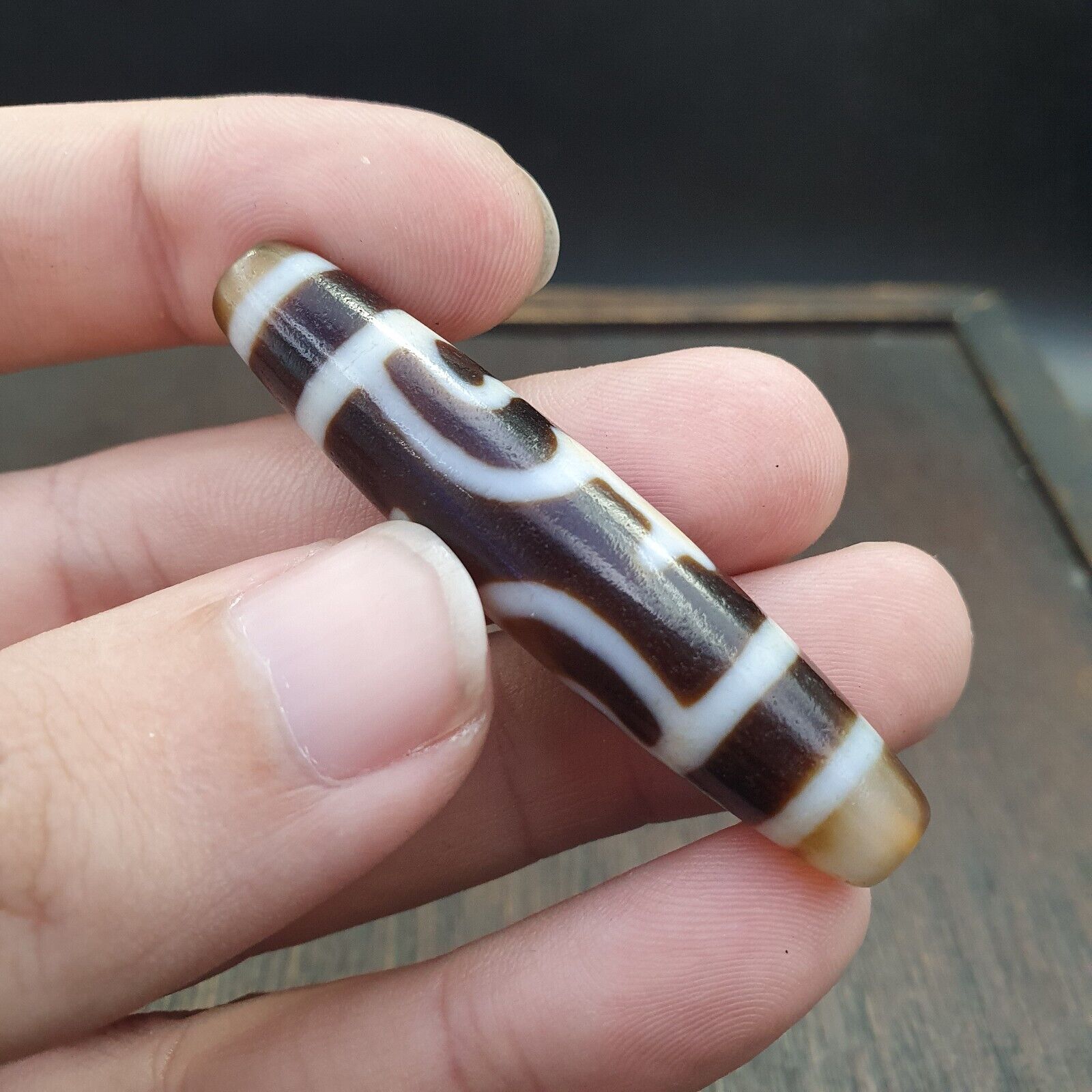 Tibetan Old Agate Dzi Bead " Unique Pattern " Amulet Pendant