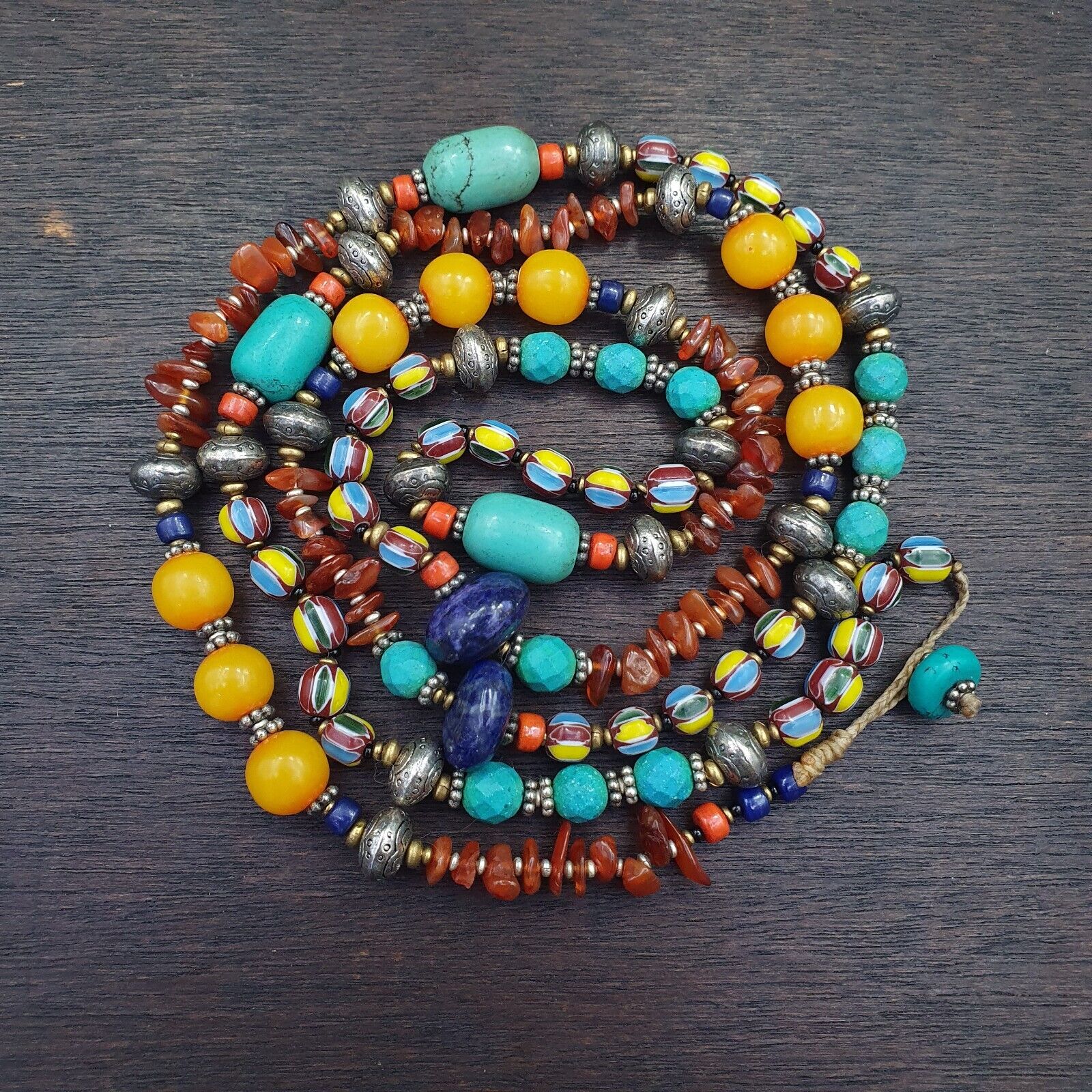 Turquoise Coral Amber Agate Stone Tibetan Nepal Necklace Boho Ethnic Jewelry 40"