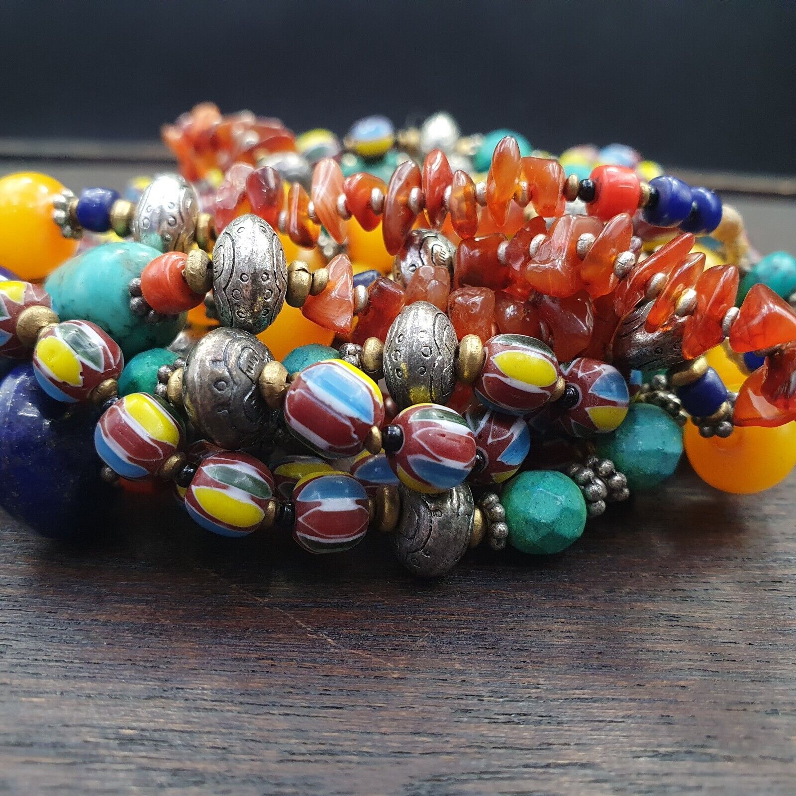 Turquoise Coral Amber Agate Stone Tibetan Nepal Necklace Boho Ethnic Jewelry 40"