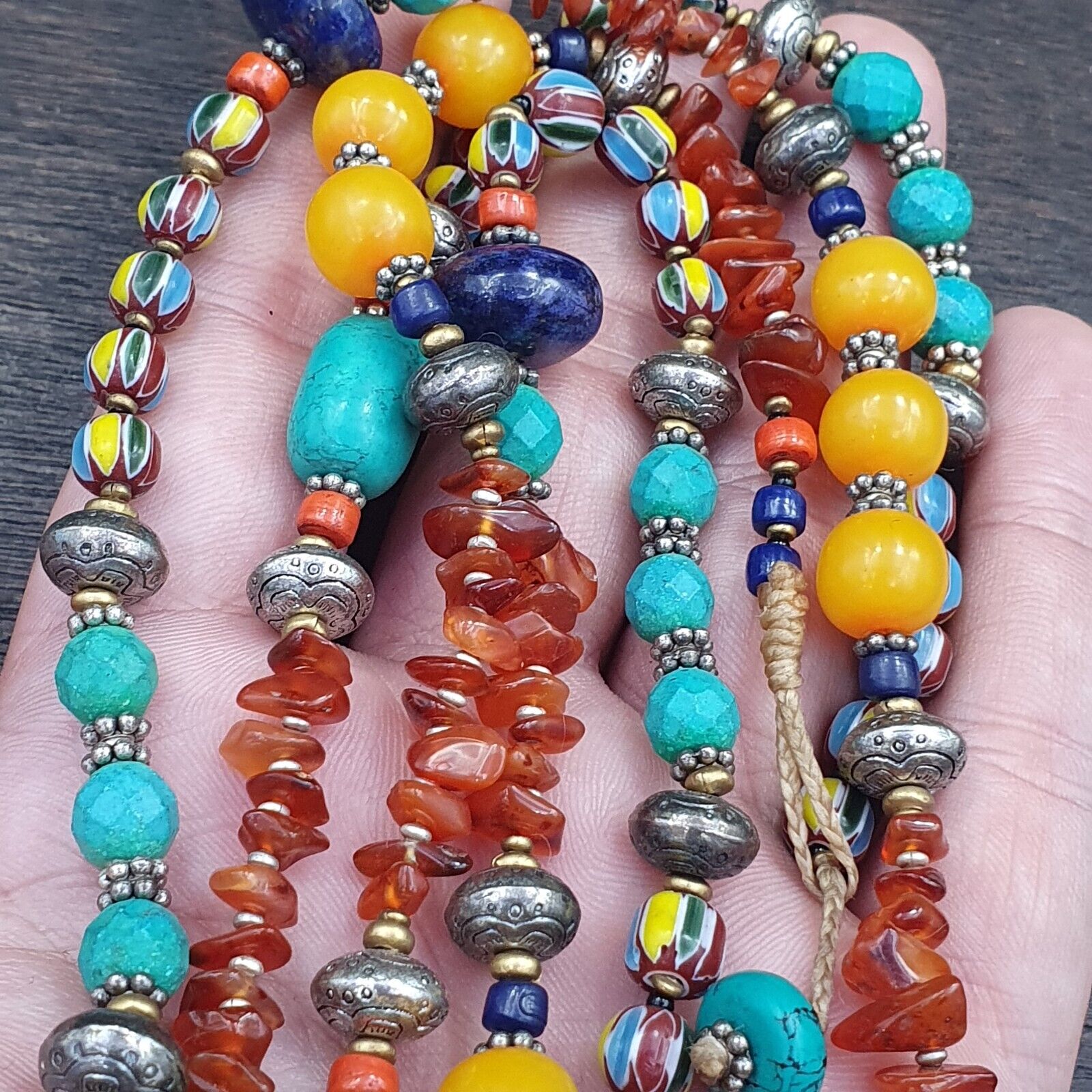 Turquoise Coral Amber Agate Stone Tibetan Nepal Necklace Boho Ethnic Jewelry 40"