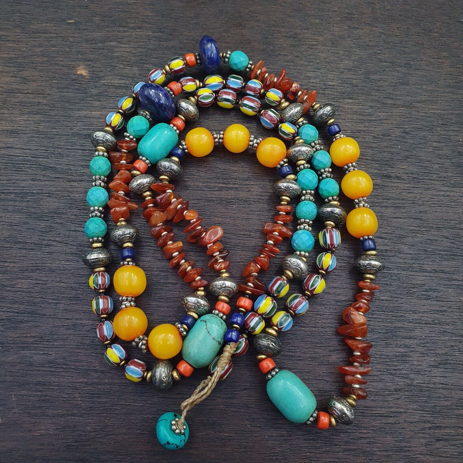 Turquoise Coral Amber Agate Stone Tibetan Nepal Necklace Boho Ethnic Jewelry 40"