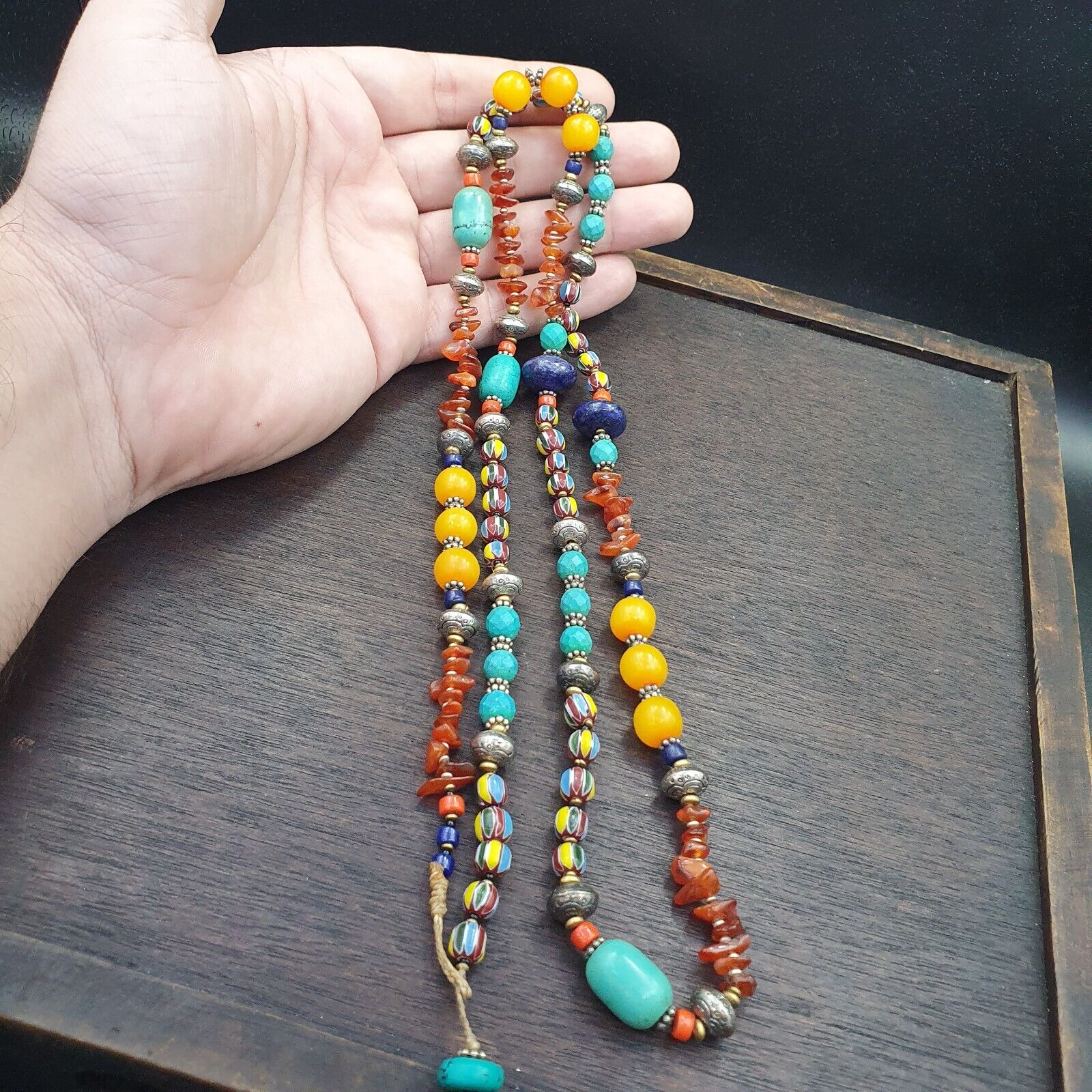 Turquoise Coral Amber Agate Stone Tibetan Nepal Necklace Boho Ethnic Jewelry 40"