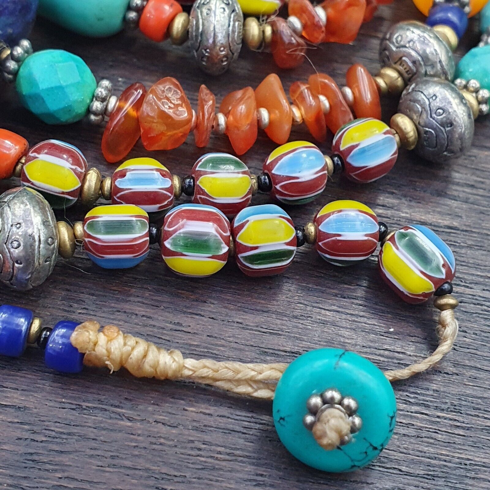 Turquoise Coral Amber Agate Stone Tibetan Nepal Necklace Boho Ethnic Jewelry 40"
