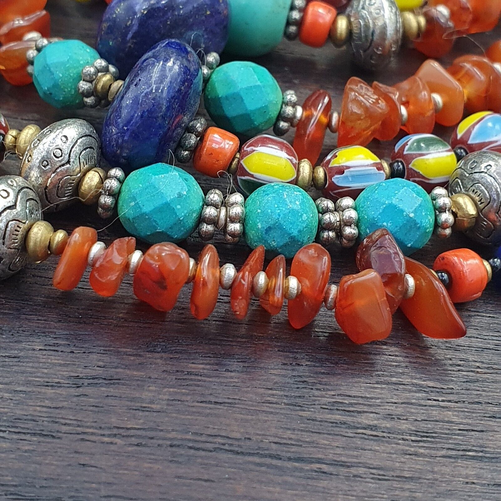Turquoise Coral Amber Agate Stone Tibetan Nepal Necklace Boho Ethnic Jewelry 40"