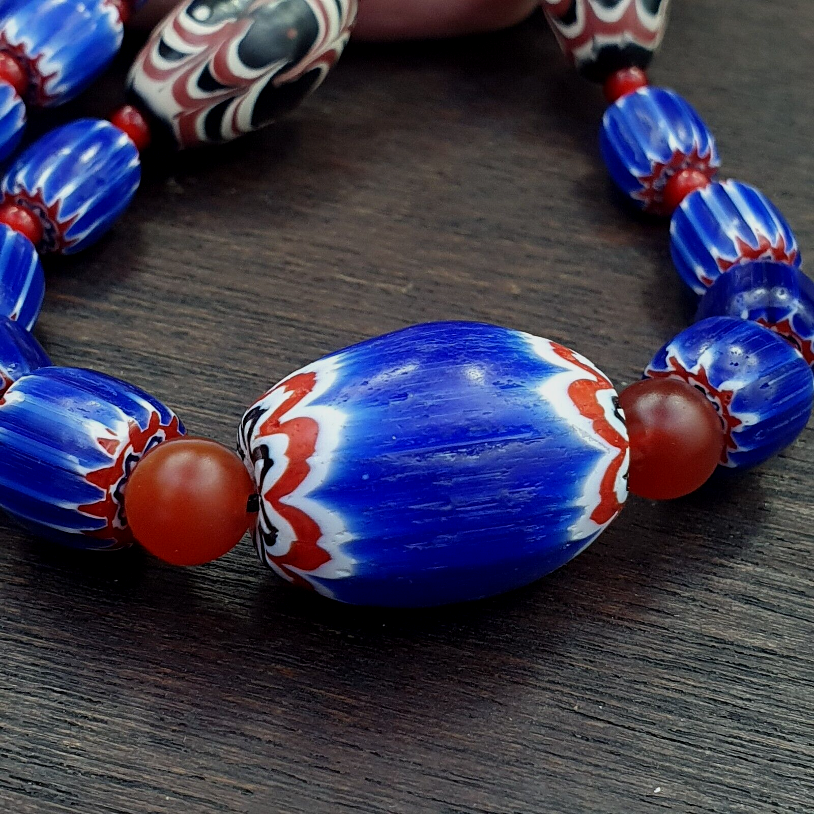 Vintage Six Layers Chevron Venetian Style Blue Chevron Beads Necklace BCN-2