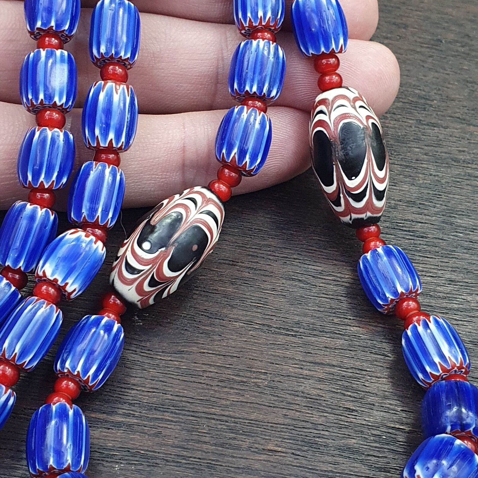 Vintage Six Layers Chevron Venetian Style Blue Chevron Beads Necklace BCN-2