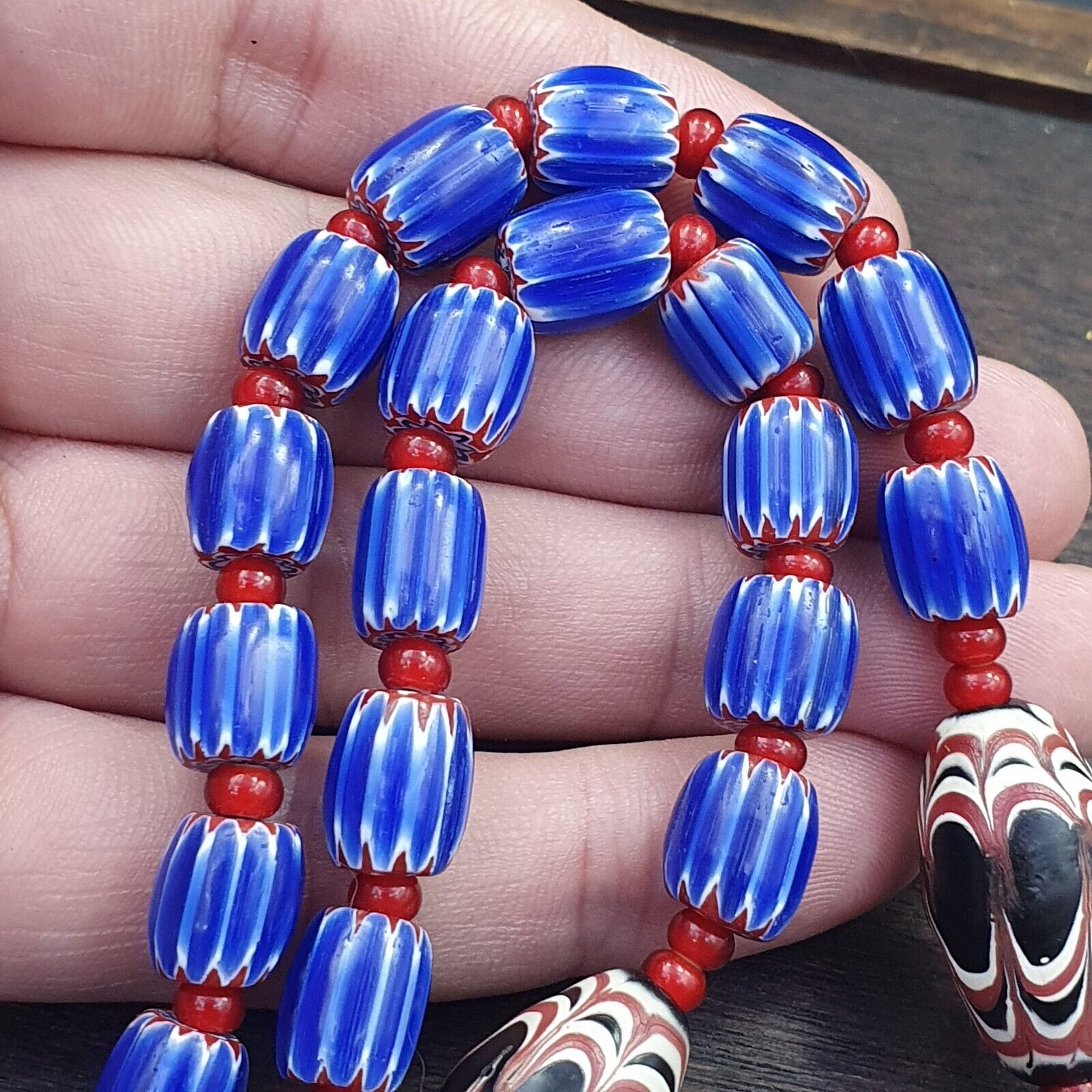 Vintage Six Layers Chevron Venetian Style Blue Chevron Beads Necklace BCN-2